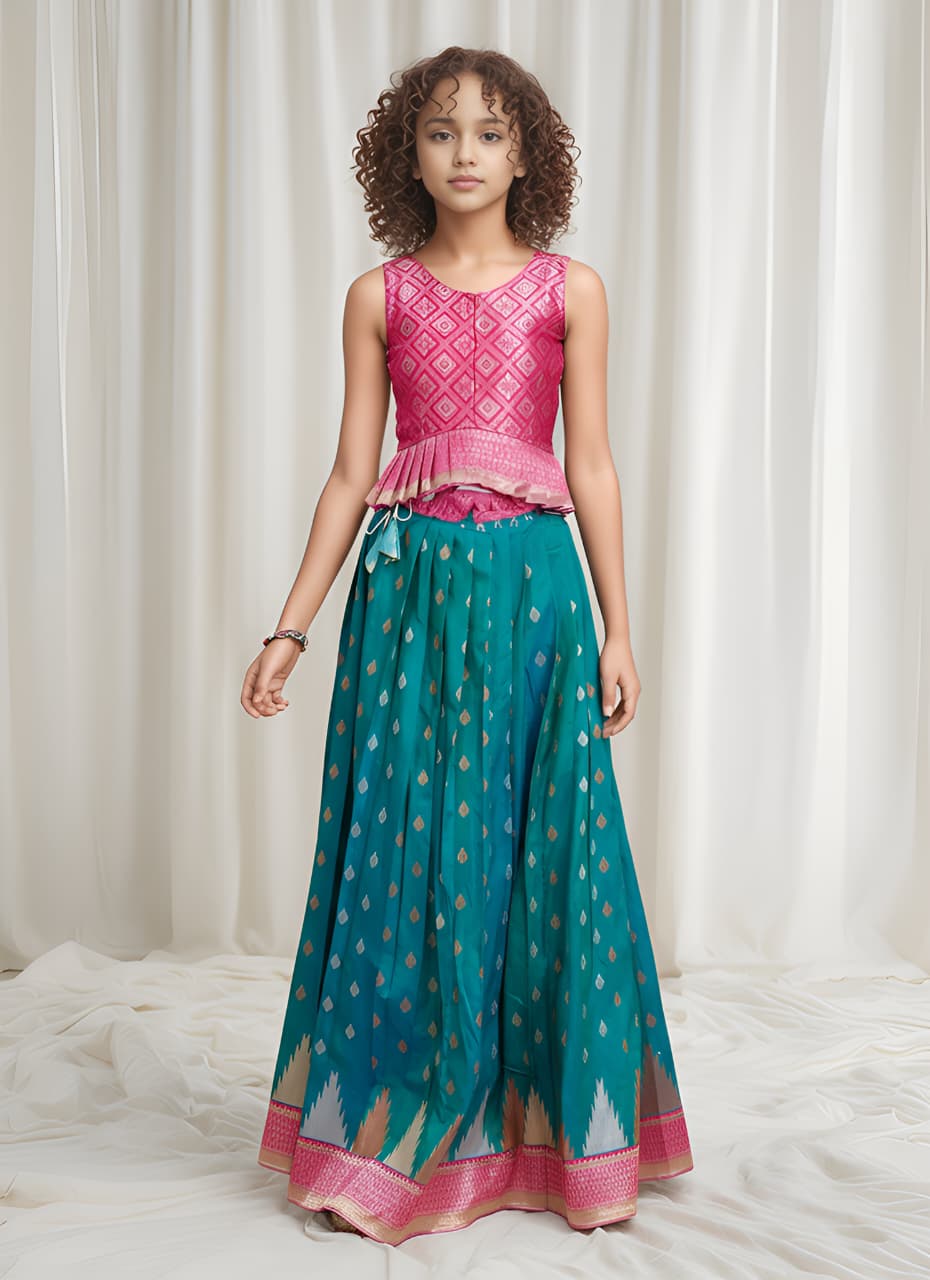 Kids Silk Blend Deisgner Lehenga Set