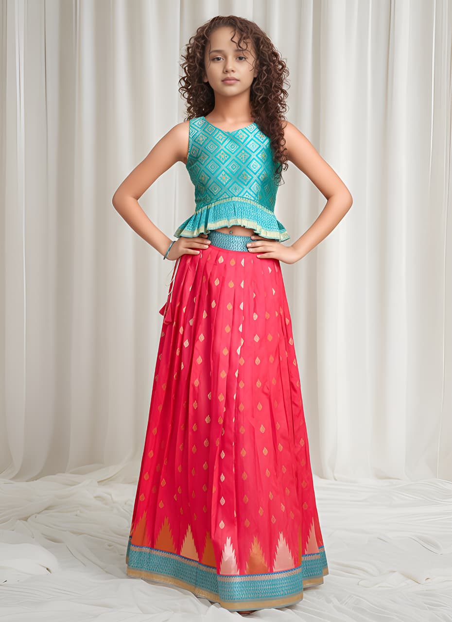 Kids Silk Blend Deisgner Lehenga Set