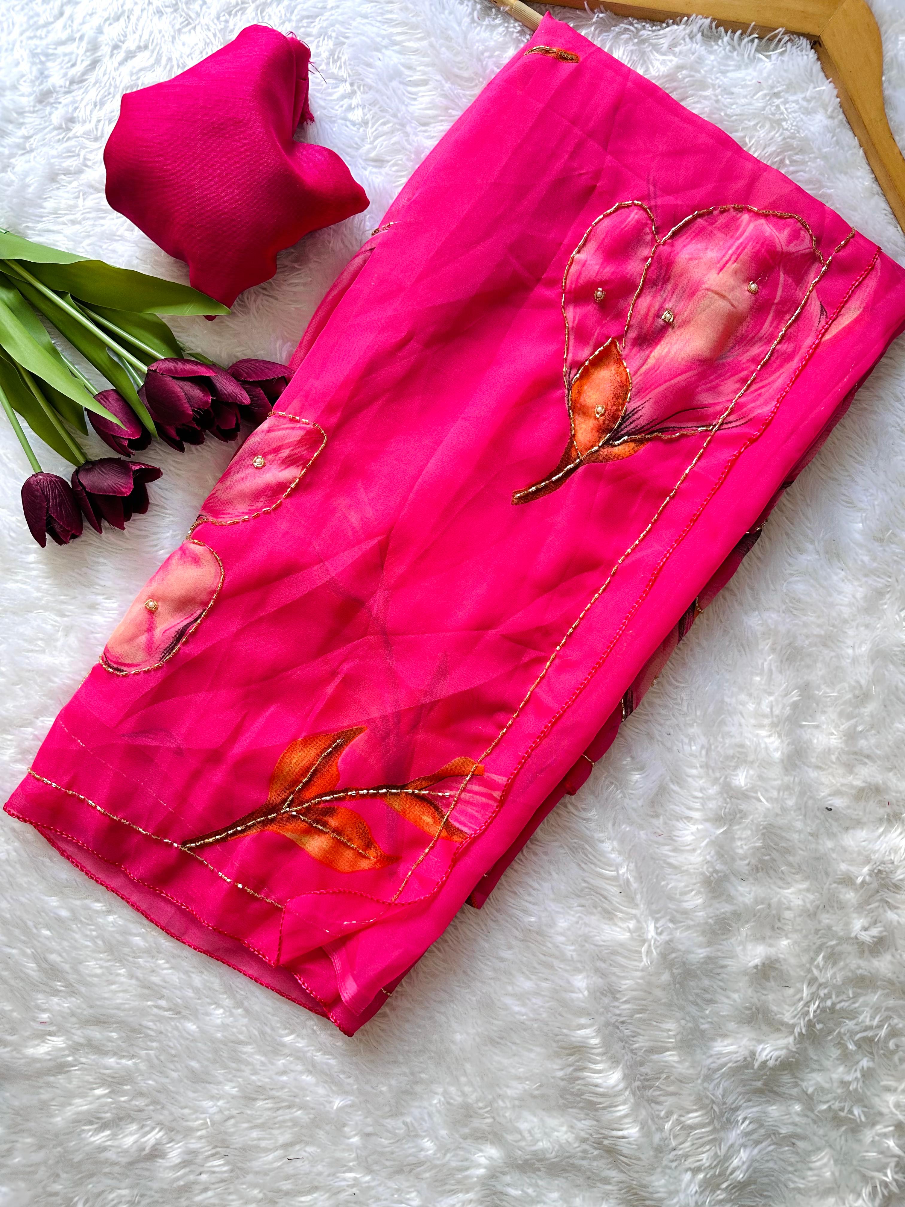 Heavy Hand Work Saree