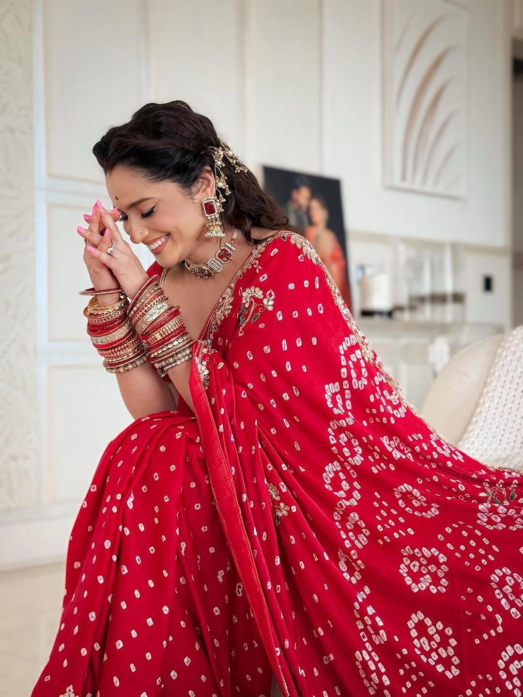 Gaji Silk Bandhej Saree With Gota Pati Work