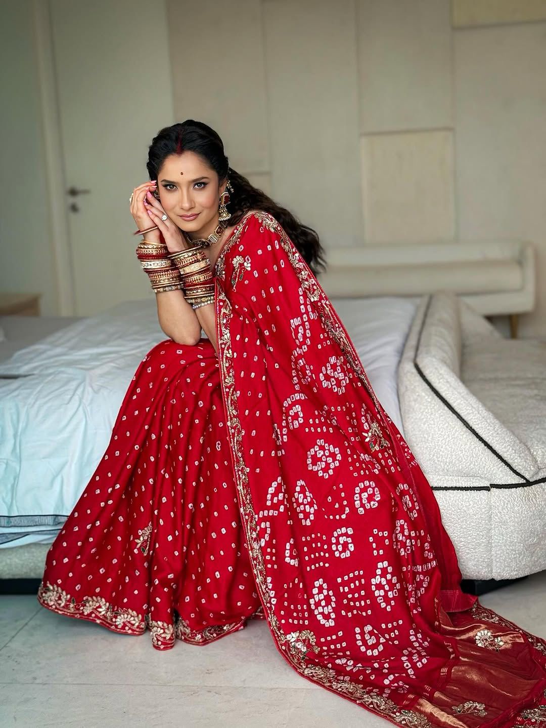 Gaji Silk Bandhej Saree With Gota Pati Work