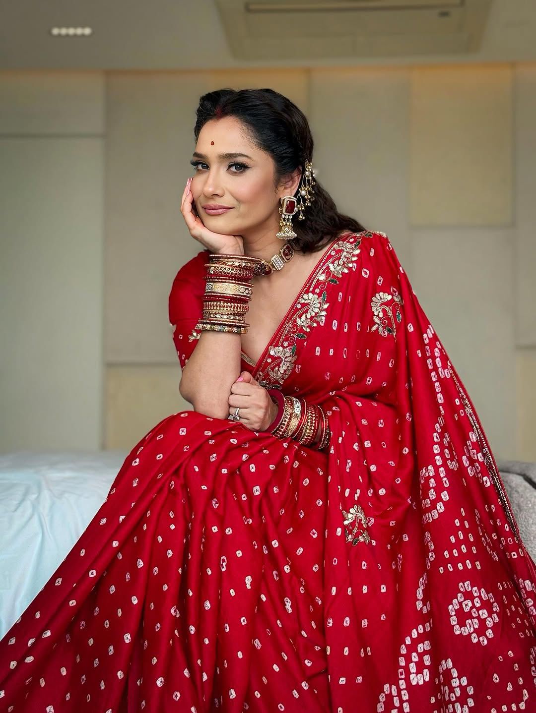 Gaji Silk Bandhej Saree With Gota Pati Work