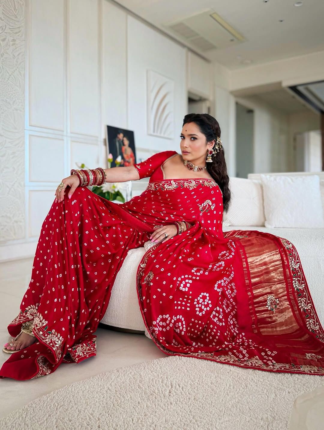 Gaji Silk Bandhej Saree With Gota Pati Work