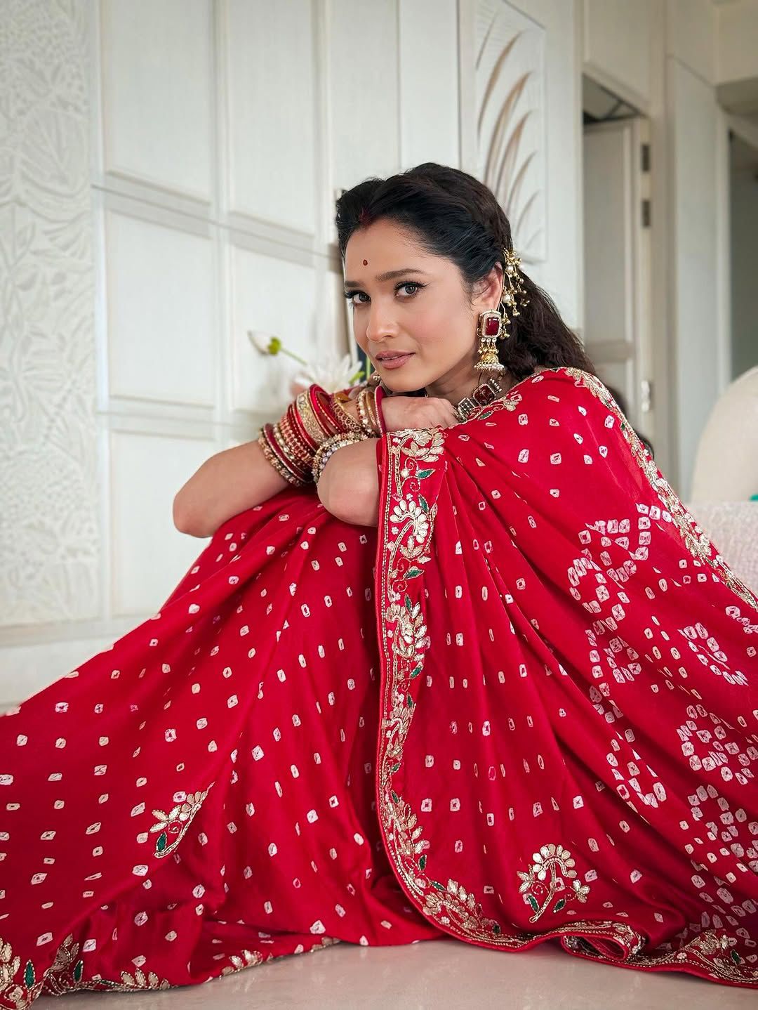 Gaji Silk Bandhej Saree With Gota Pati Work