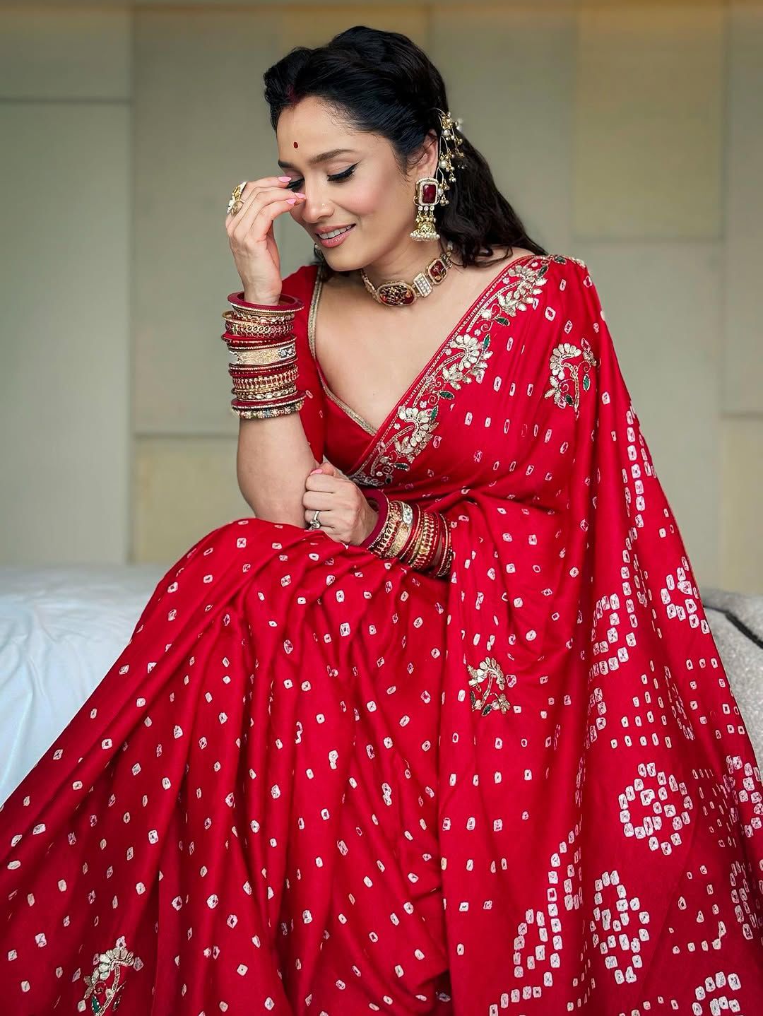 Gaji Silk Bandhej Saree With Gota Pati Work