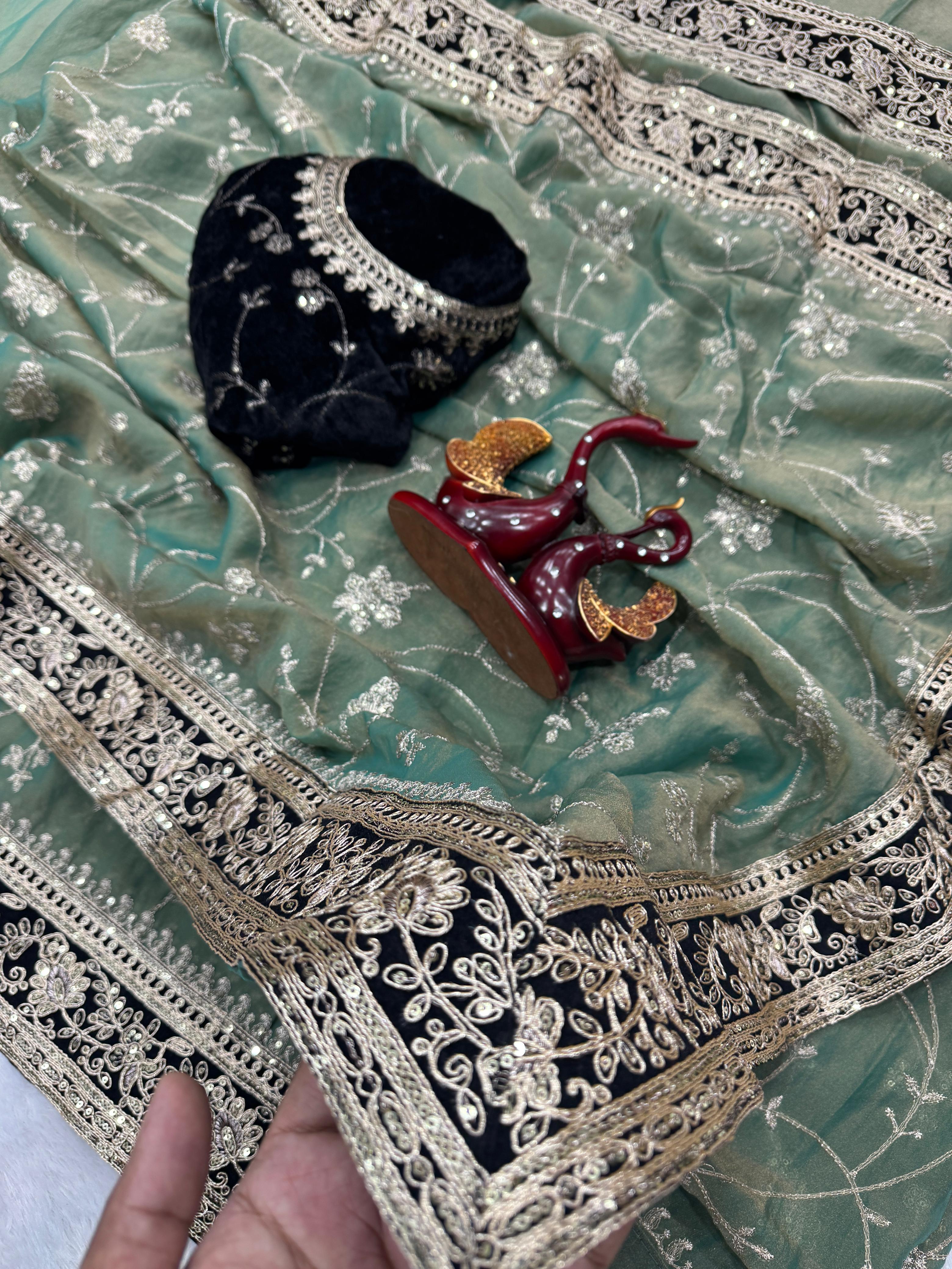 Moss Silk Sequins Saree