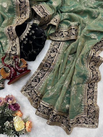 Moss Silk Sequins Saree