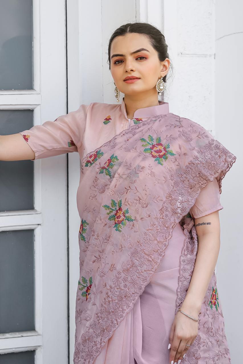 Pure shiny zari chiffon saree