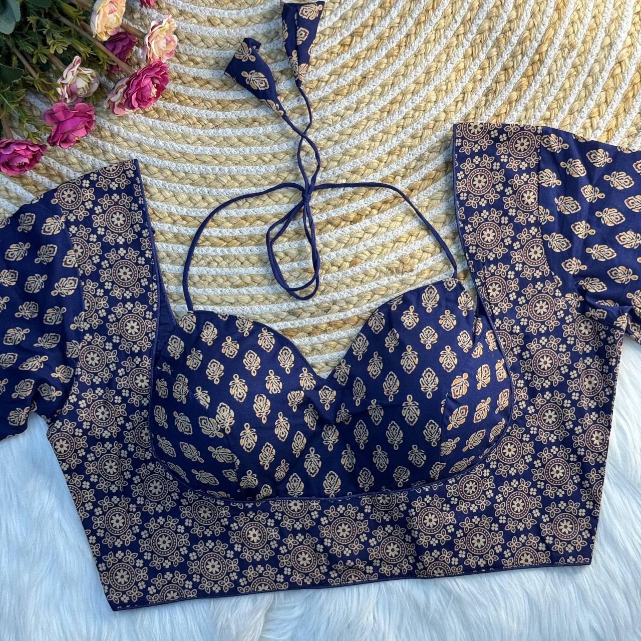 Ajrakh cotton halter neck blouse