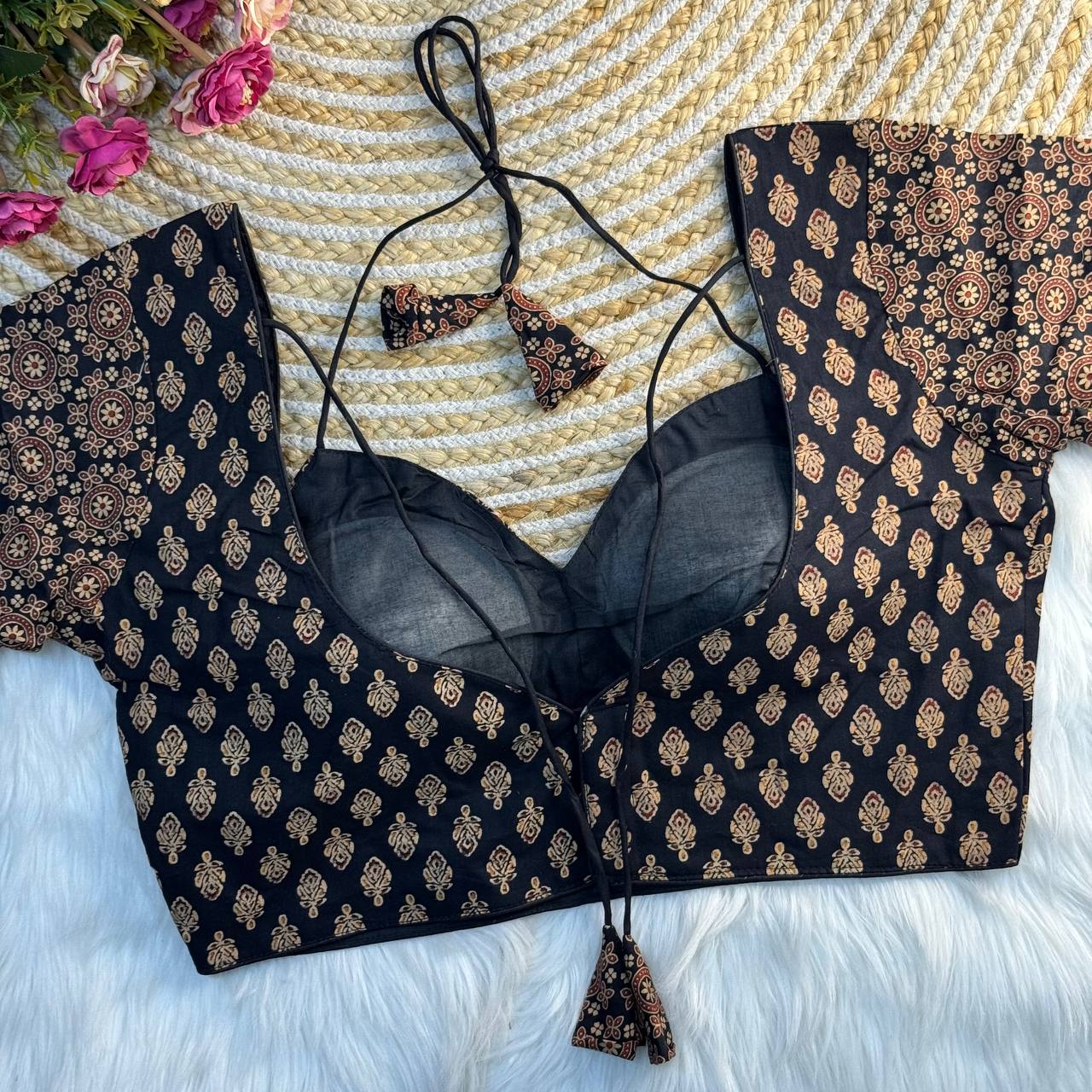 Ajrakh cotton halter neck blouse