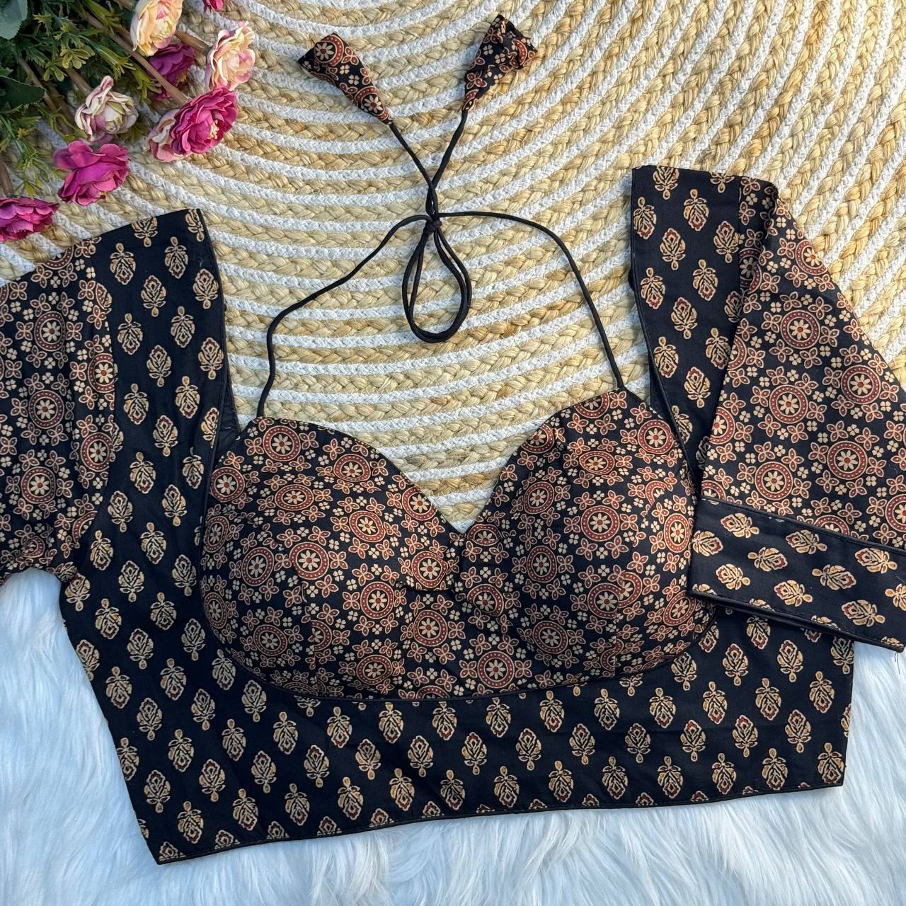 Ajrakh cotton halter neck blouse