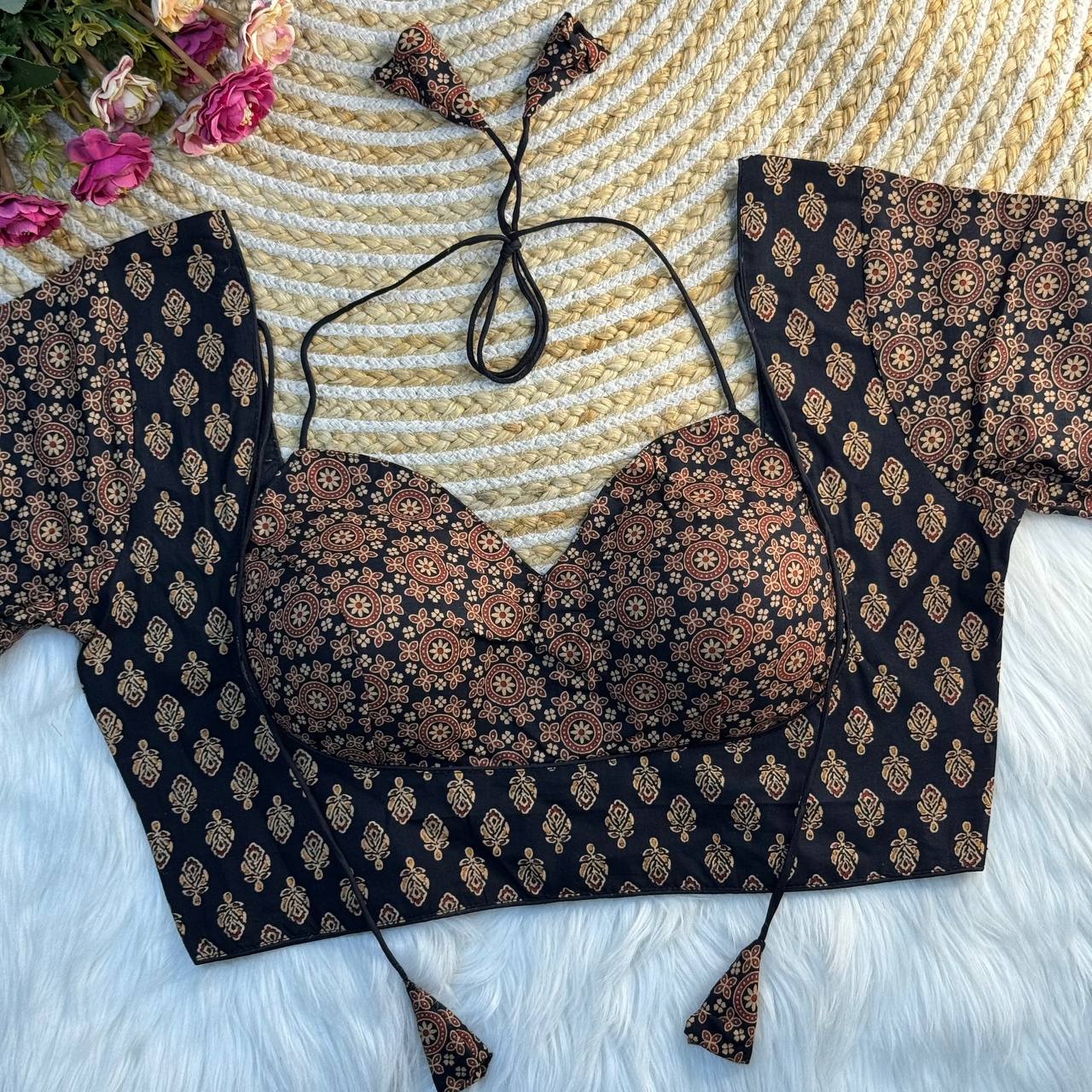 Ajrakh cotton halter neck blouse