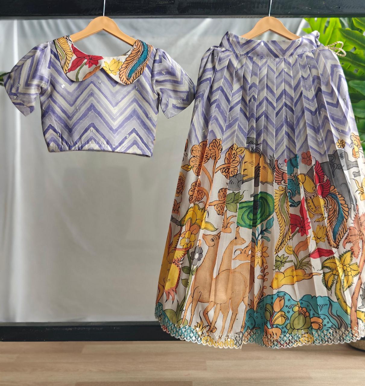 Charming set of kalamkari motifs accented with embroidered highlights