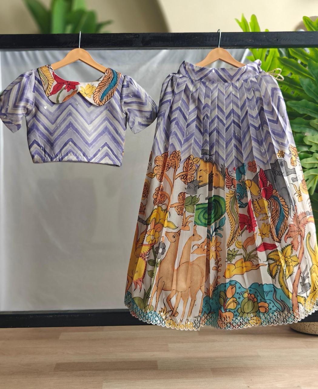 Charming set of kalamkari motifs accented with embroidered highlights