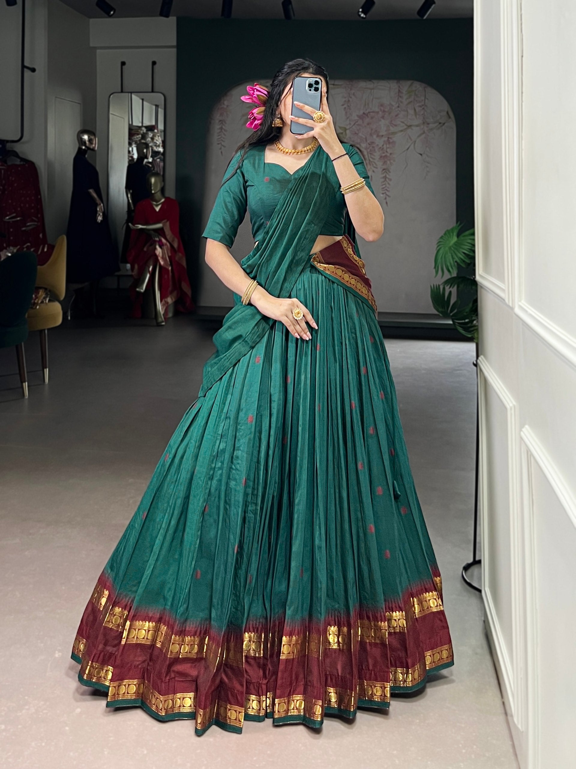 Pure chanderi half saree lehenga