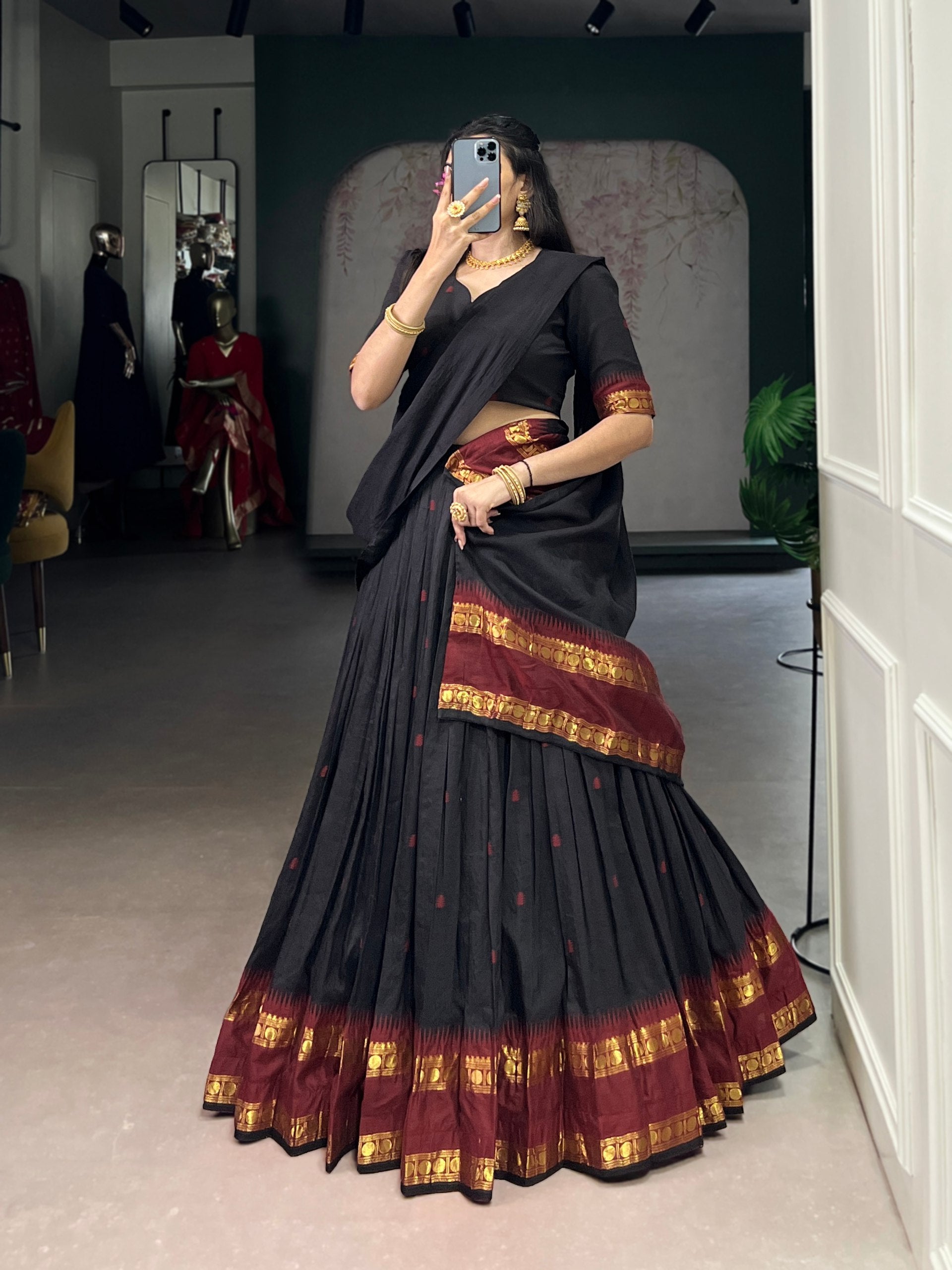 Pure chanderi half saree lehenga