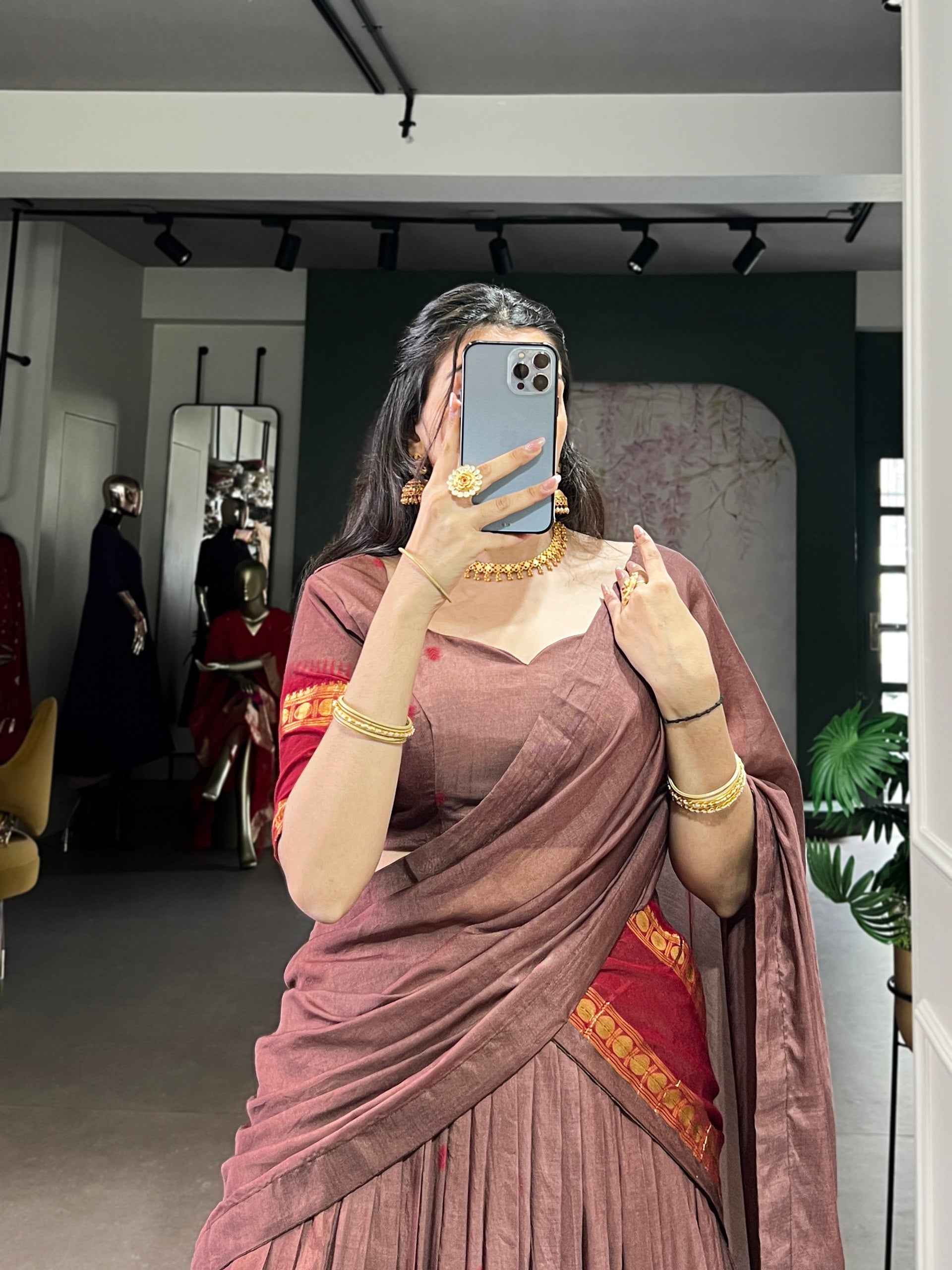 Pure chanderi half saree lehenga