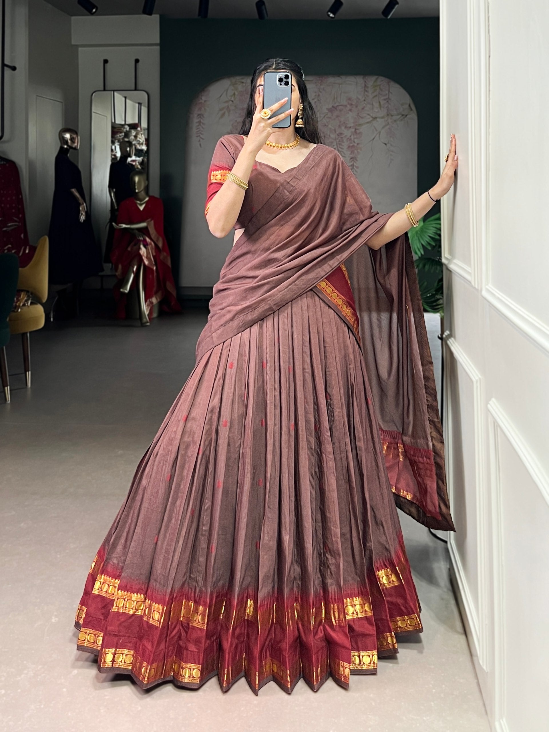 Pure chanderi half saree lehenga