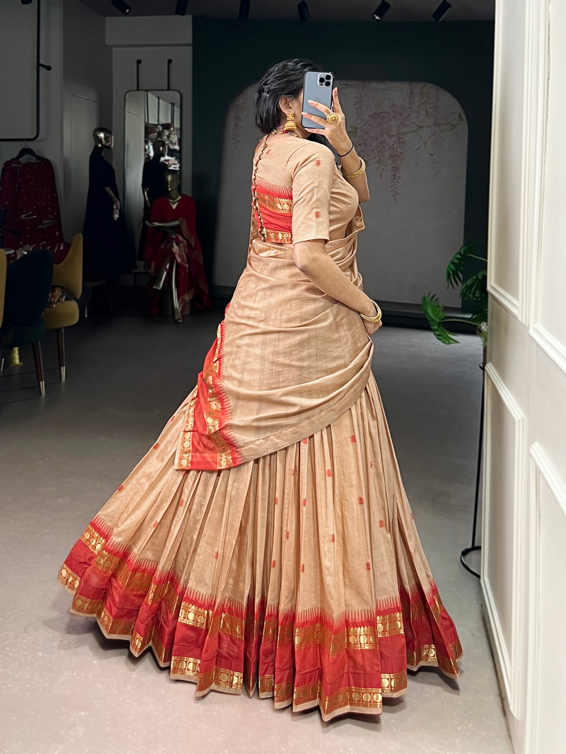 Pure chanderi half saree lehenga