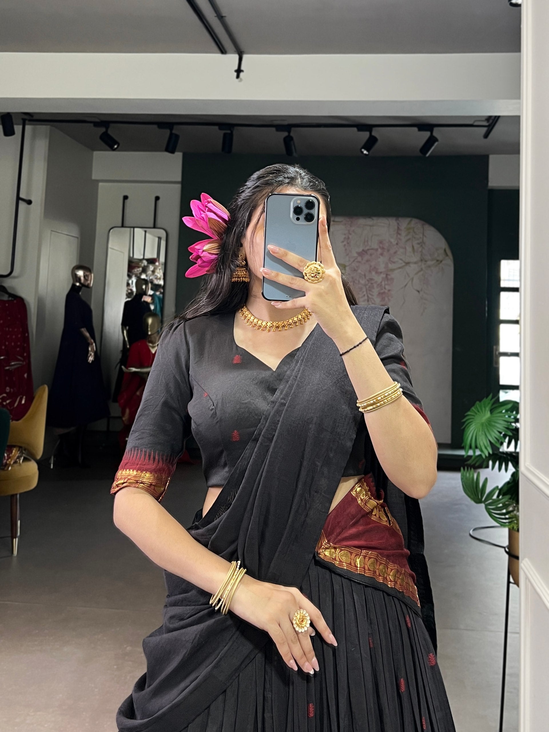 Pure chanderi half saree lehenga