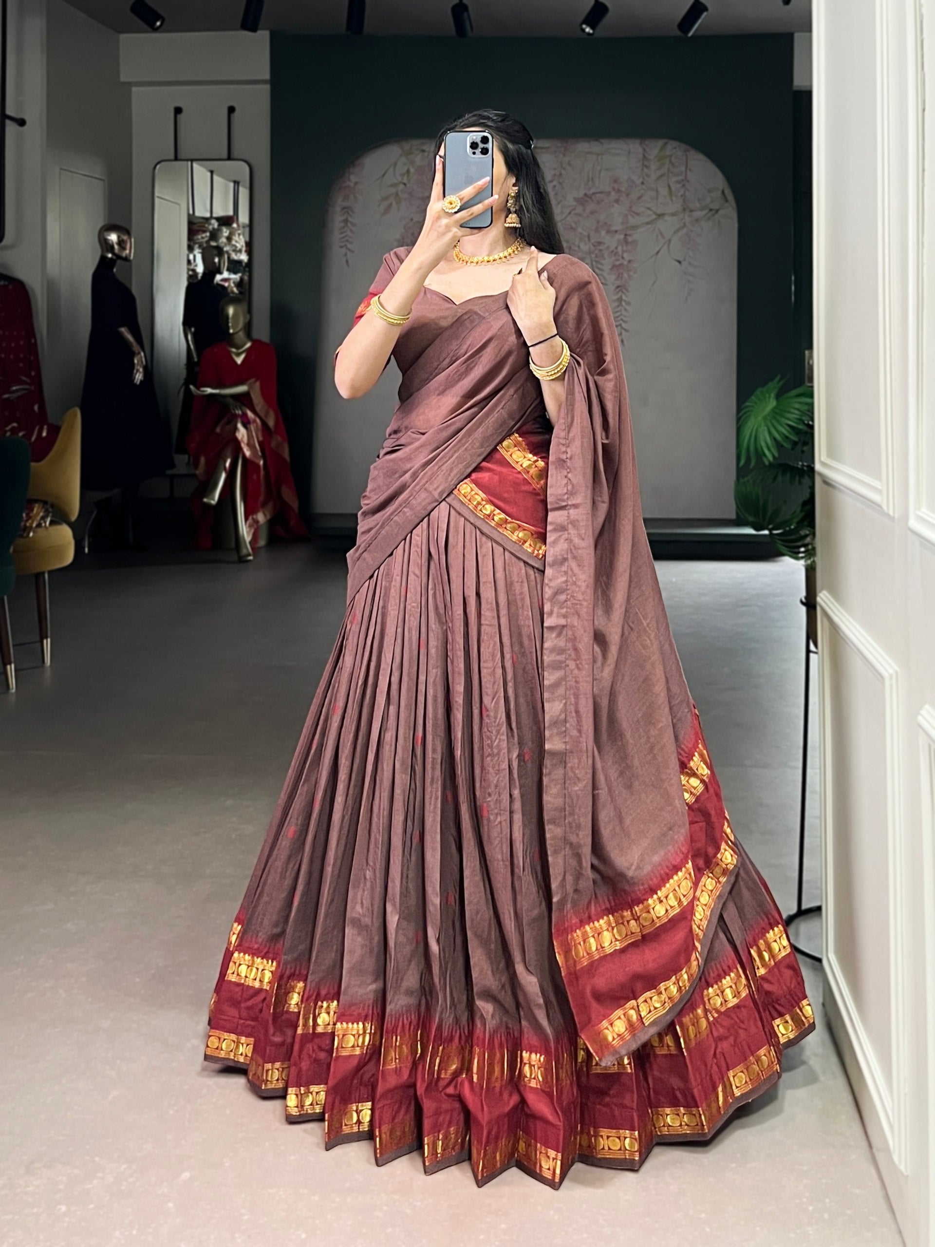 Pure chanderi half saree lehenga