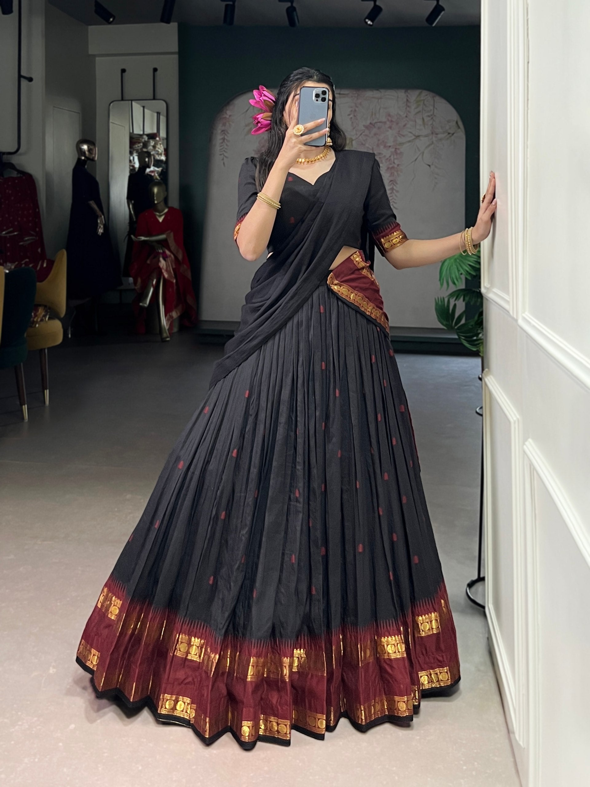 Pure chanderi half saree lehenga