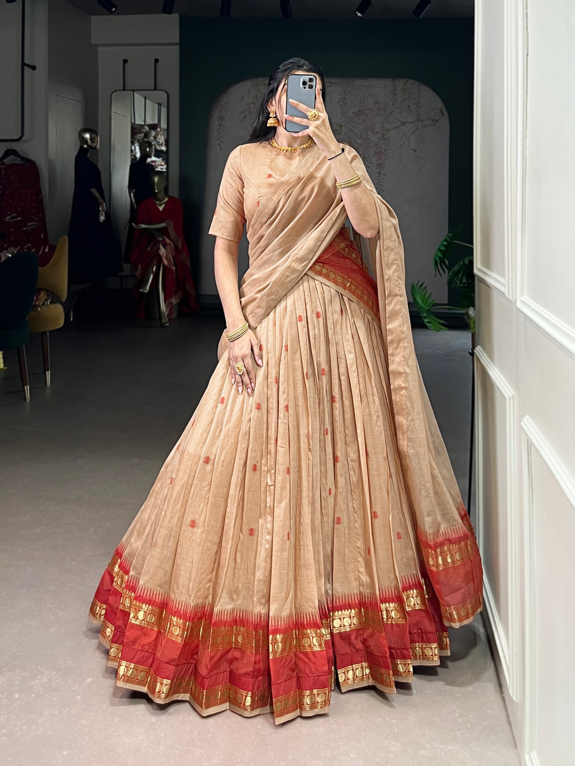 Pure chanderi half saree lehenga