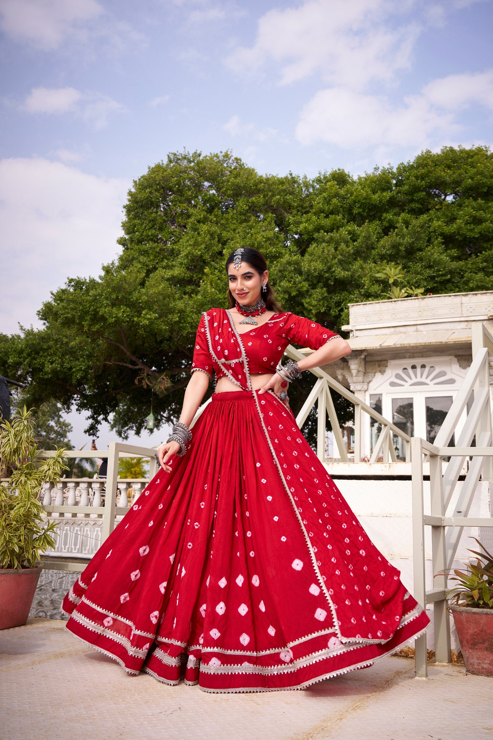 Bandhej print chanderi lehenga