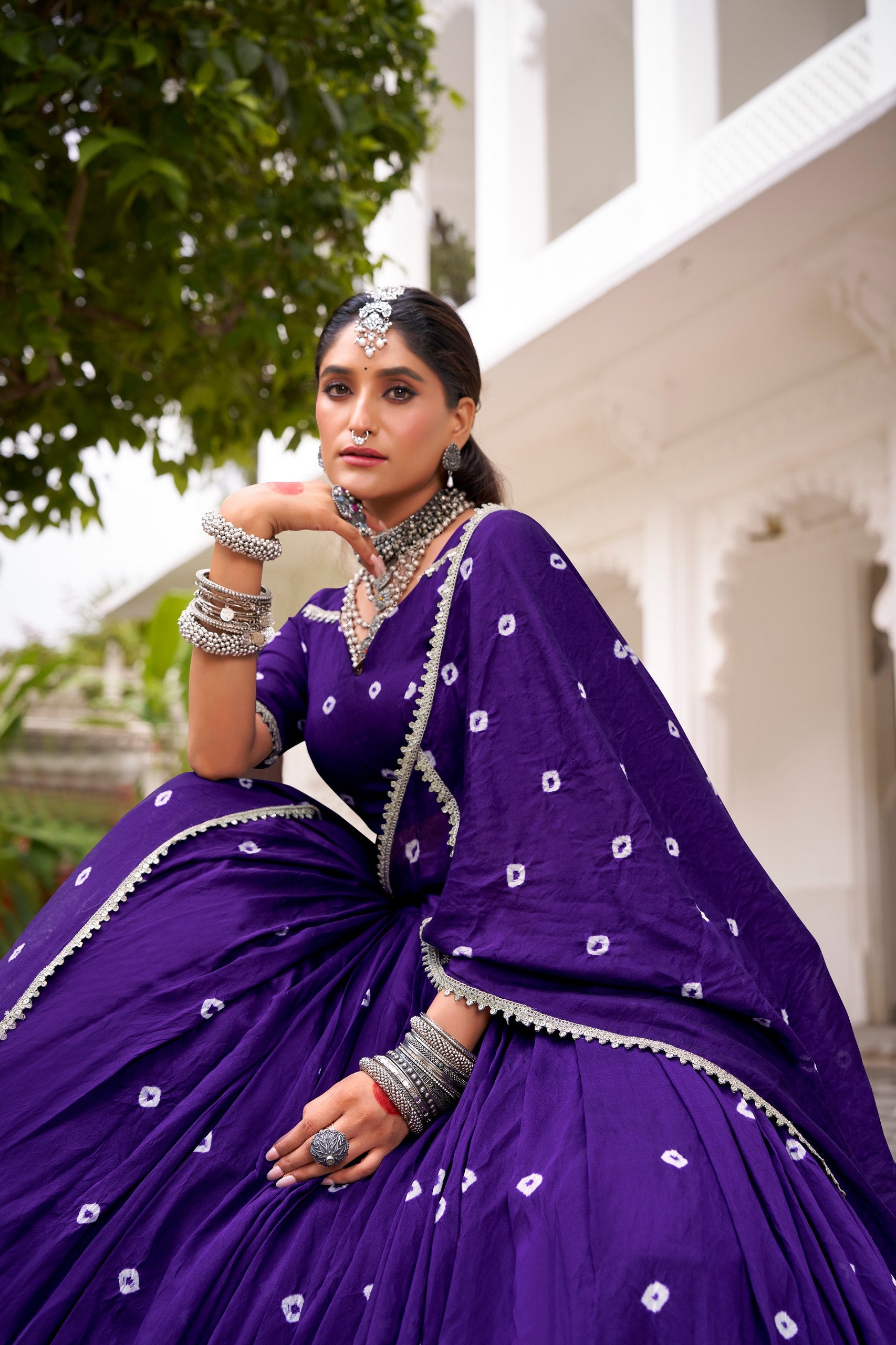 Bandhej print chanderi lehenga