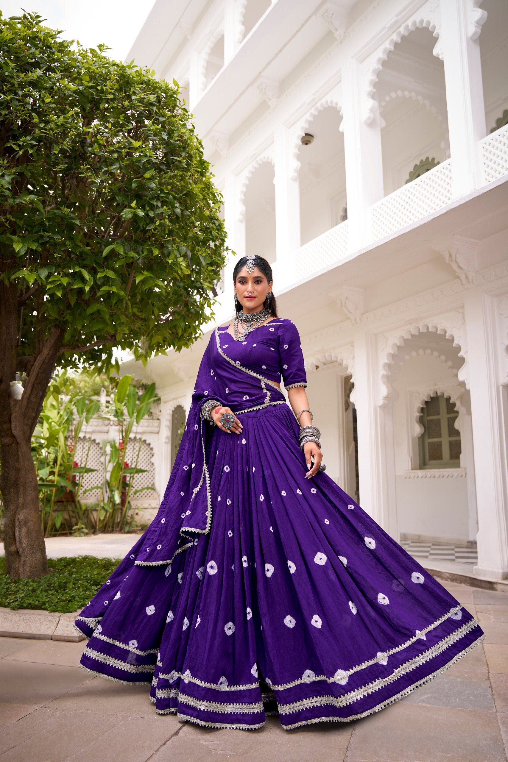 Bandhej print chanderi lehenga