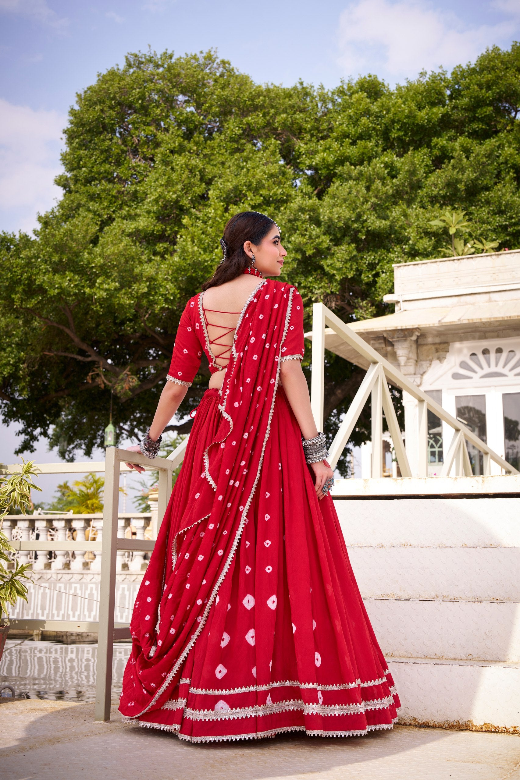 Bandhej print chanderi lehenga