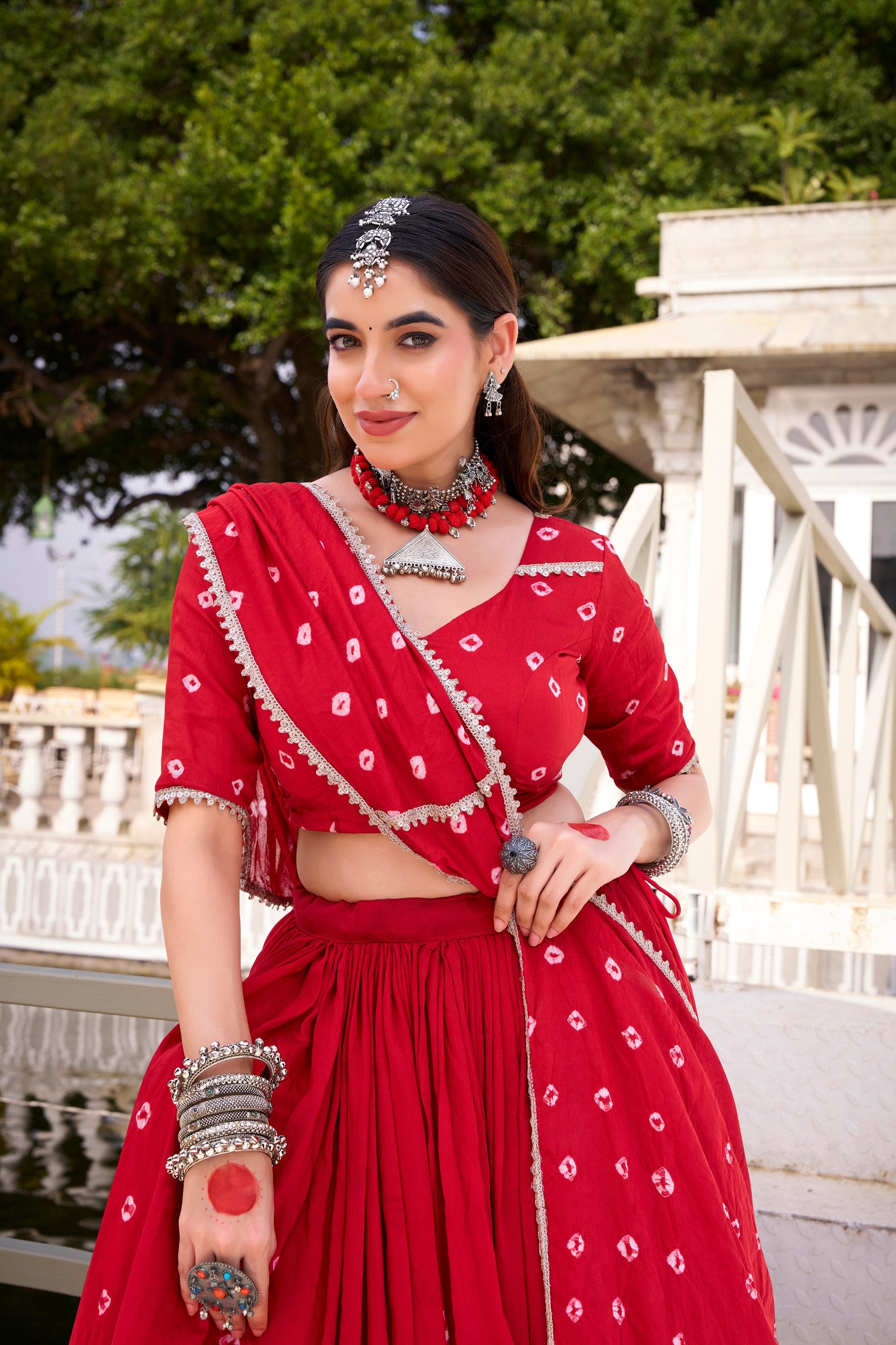 Bandhej print chanderi lehenga