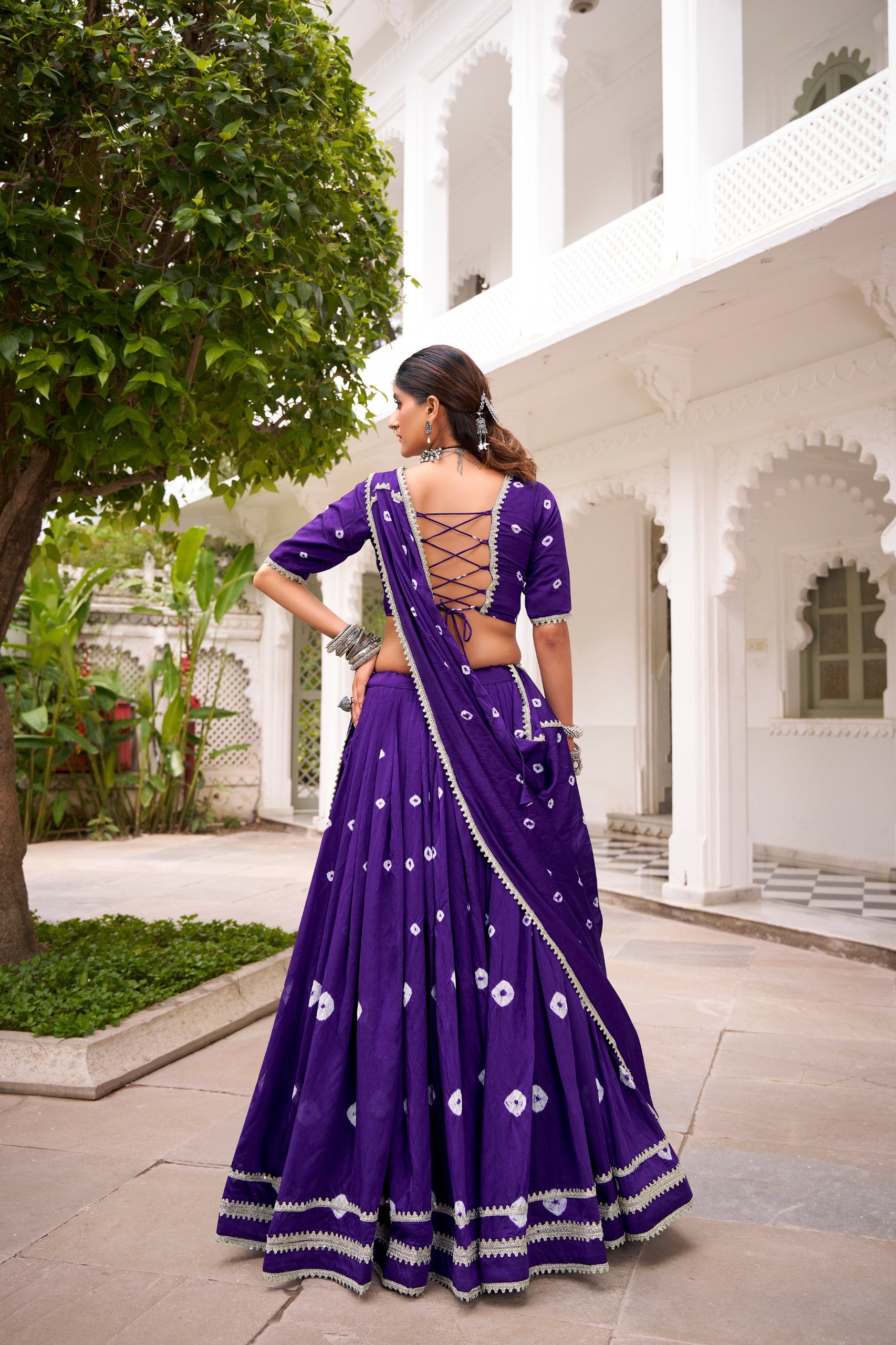 Bandhej print chanderi lehenga