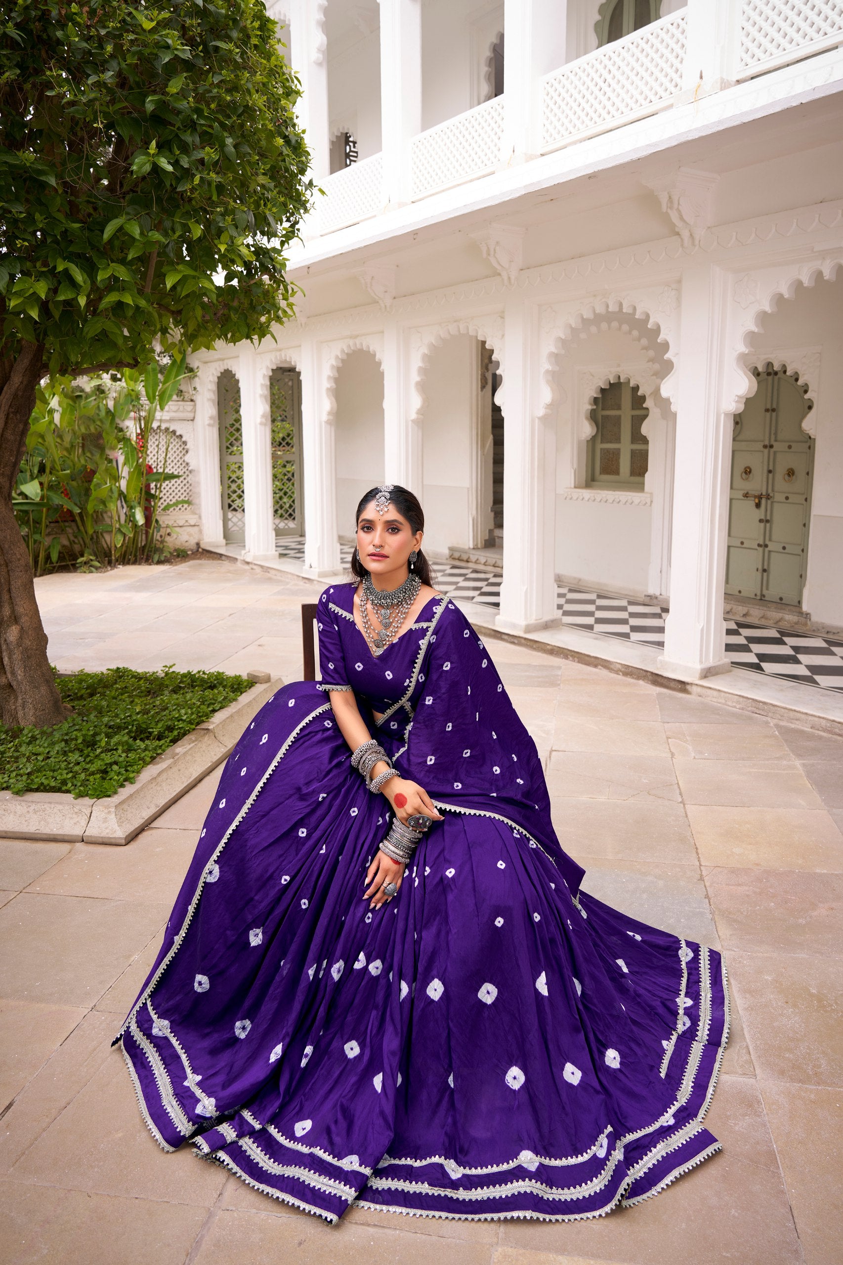 Bandhej print chanderi lehenga