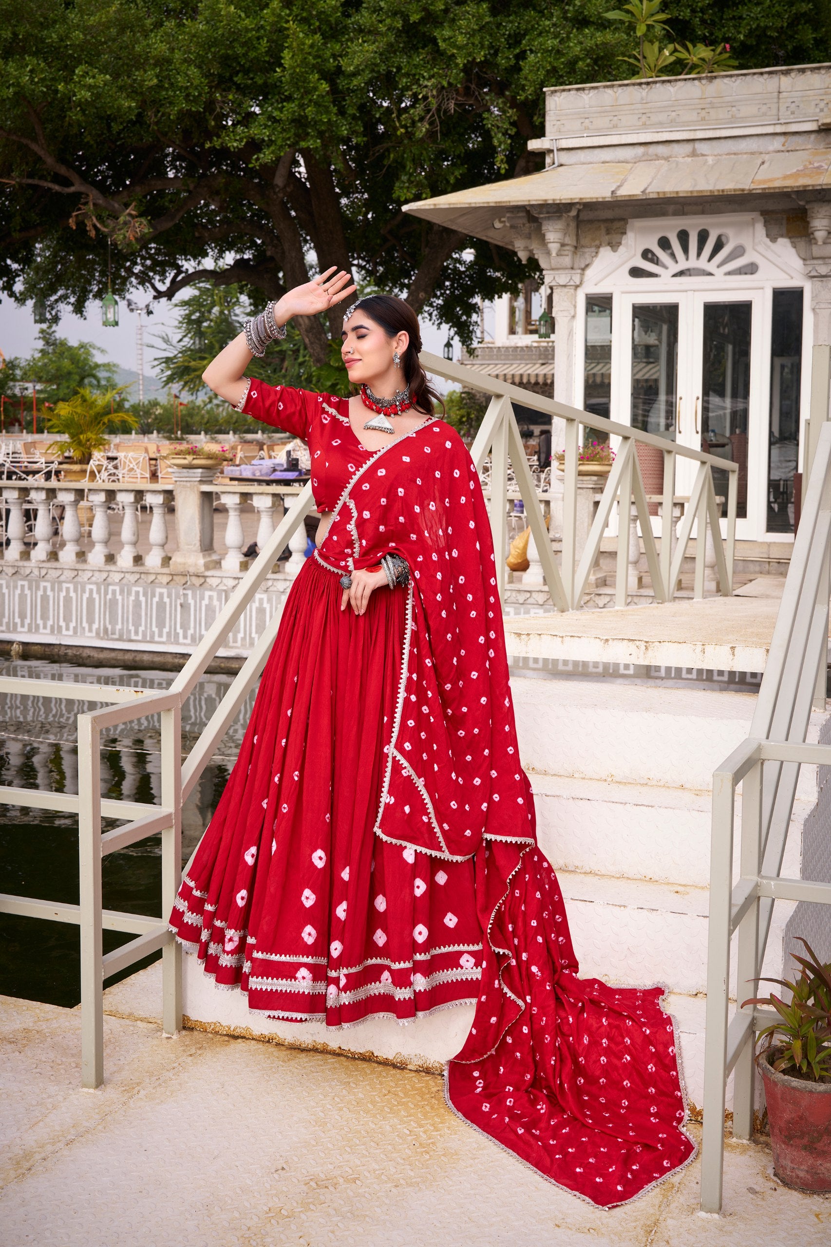 Bandhej print chanderi lehenga