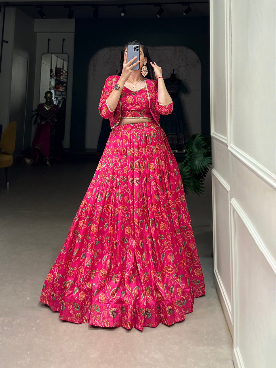 Tasar silk floral print lehenga