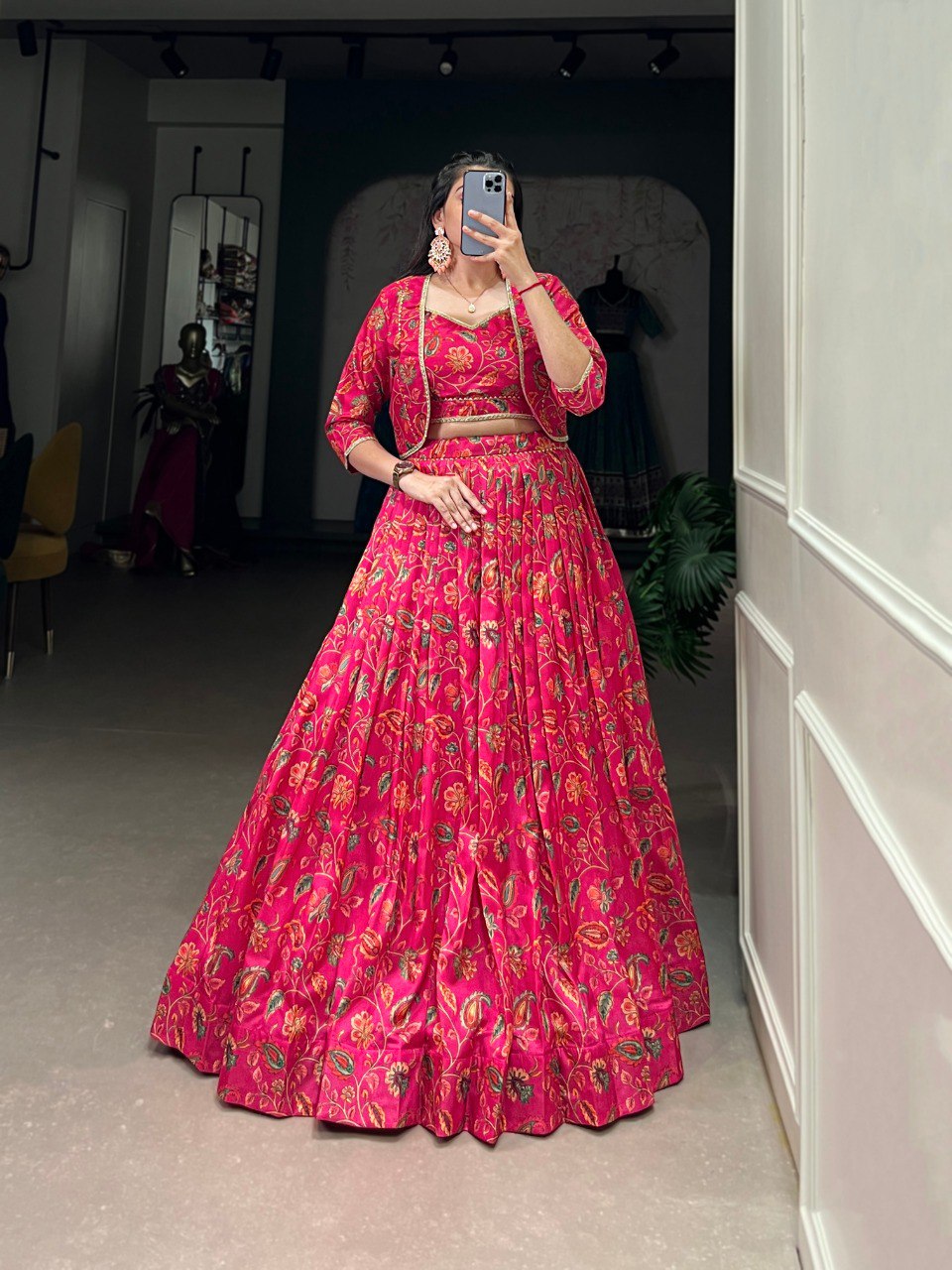 Tasar silk floral print lehenga
