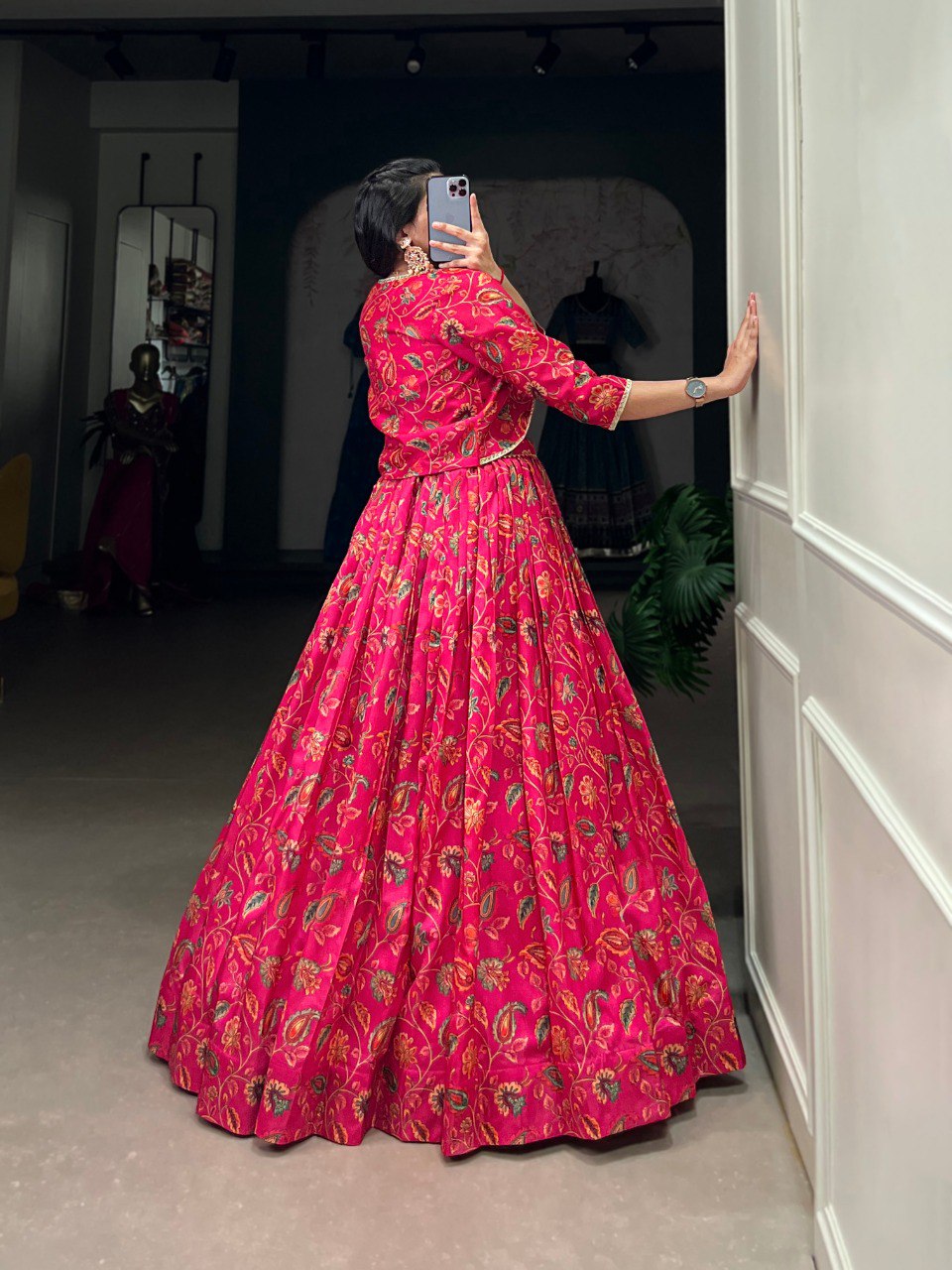 Tasar silk floral print lehenga