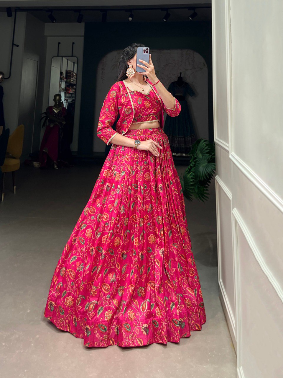 Tasar silk floral print lehenga