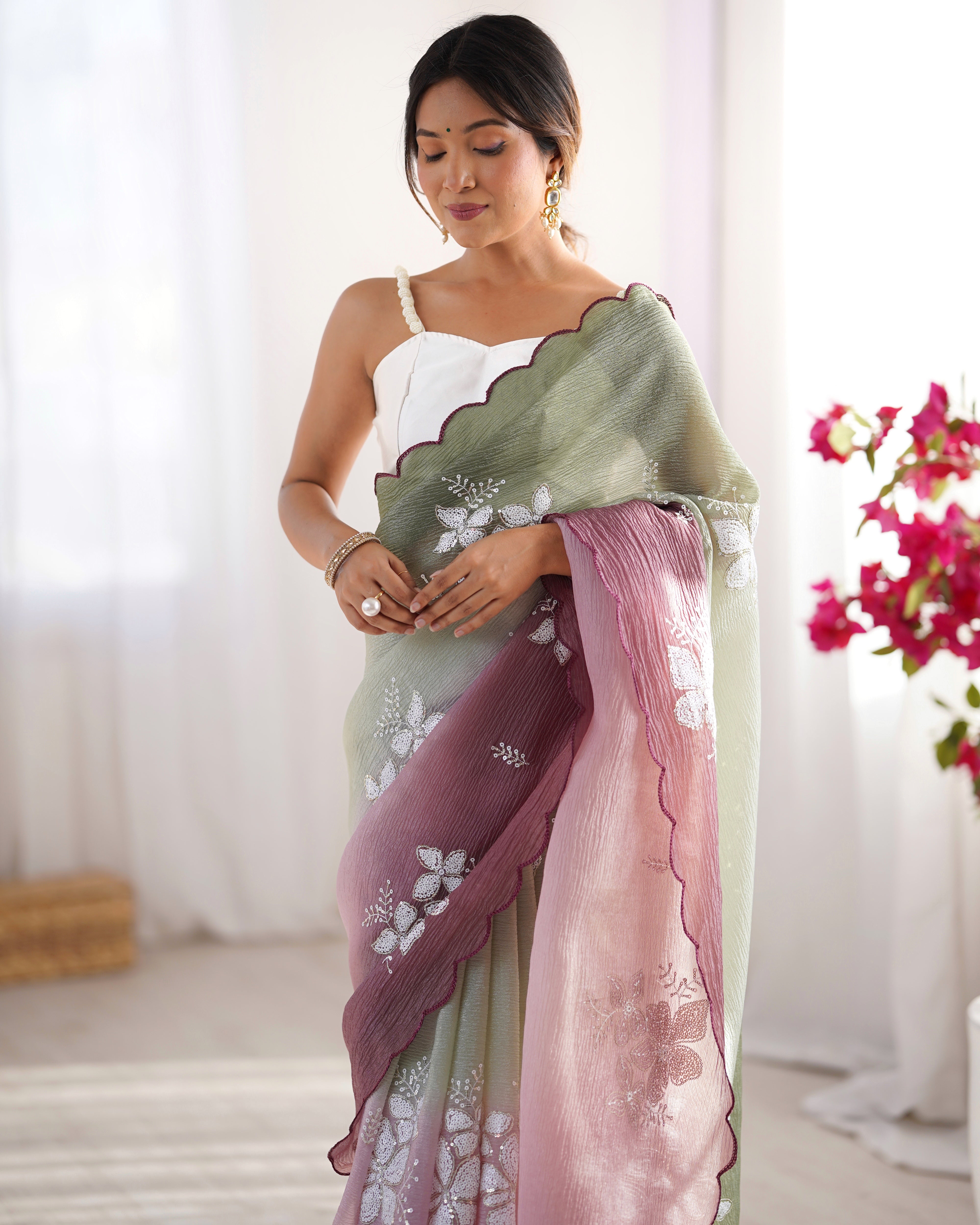 Crunchy Crush Embroidery Saree
