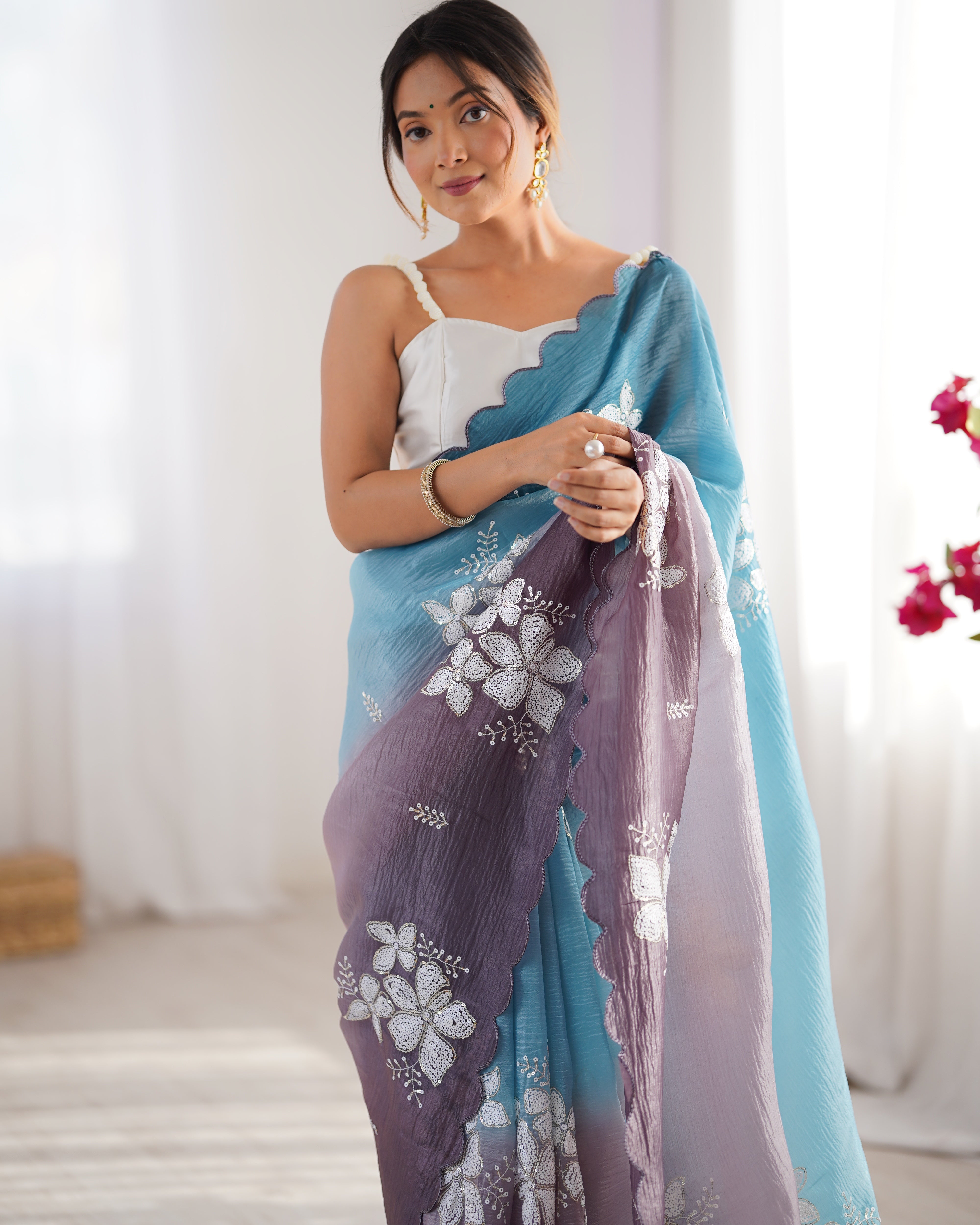 Crunchy Crush Embroidery Saree