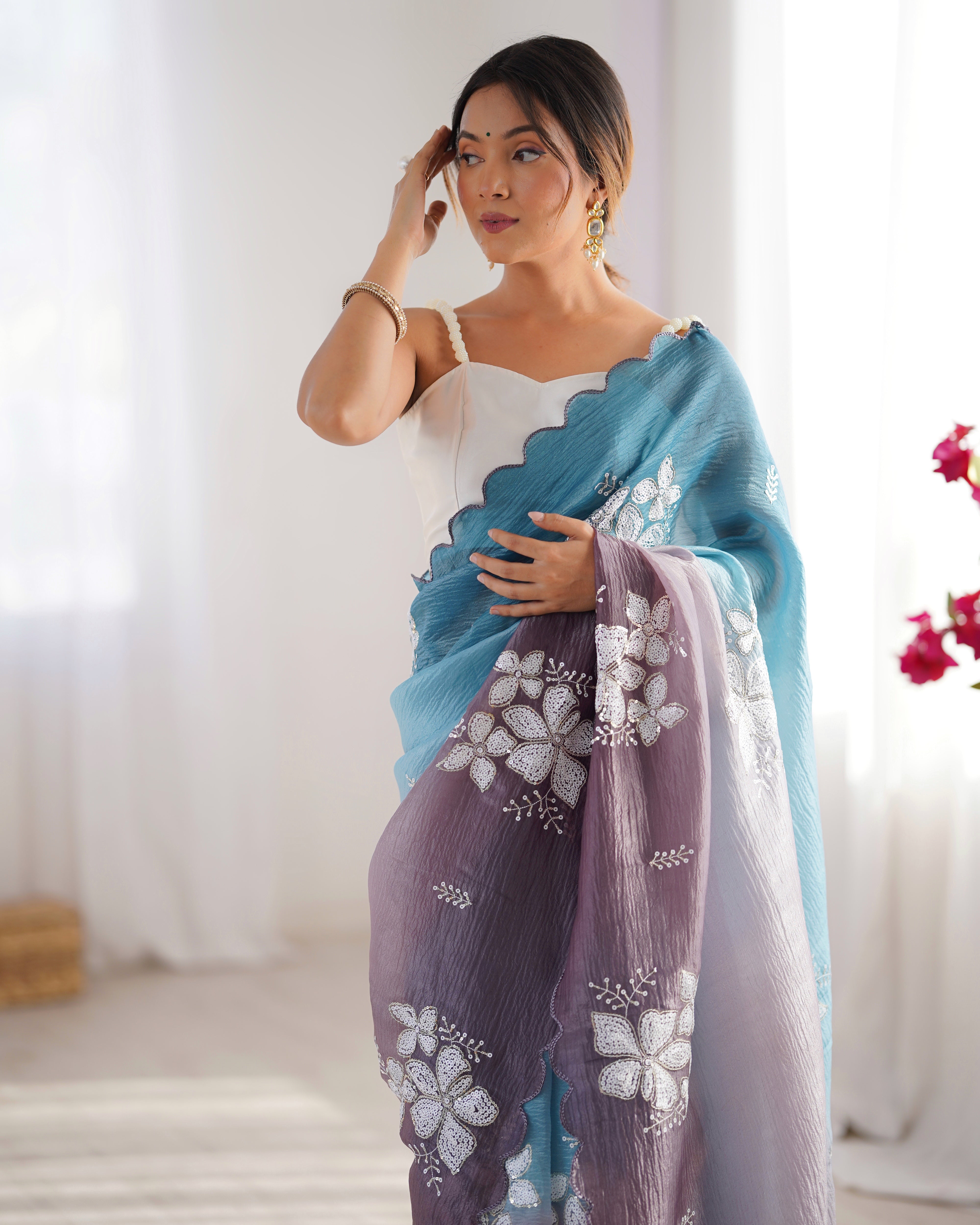 Crunchy Crush Embroidery Saree