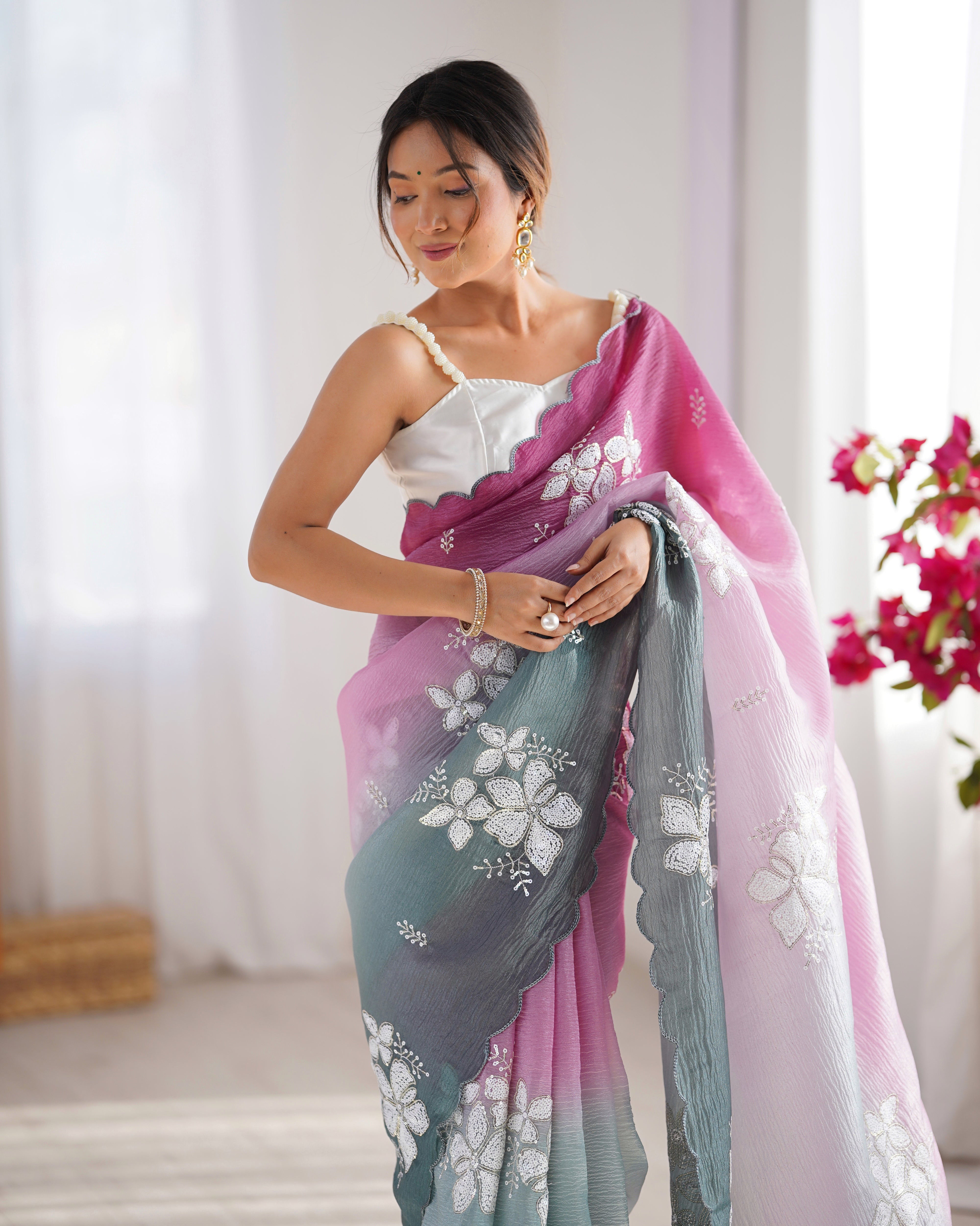 Crunchy Crush Embroidery Saree