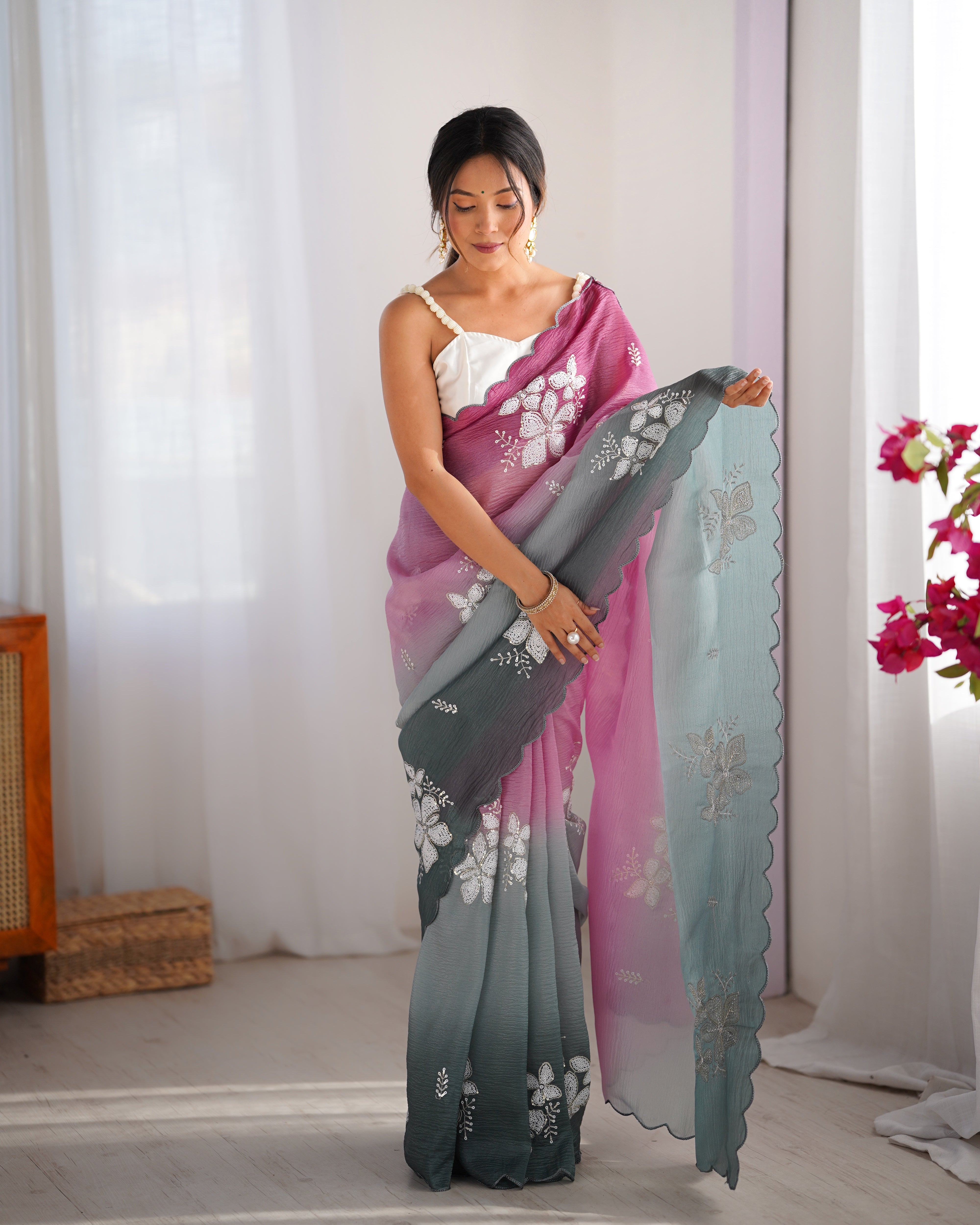 Crunchy Crush Embroidery Saree