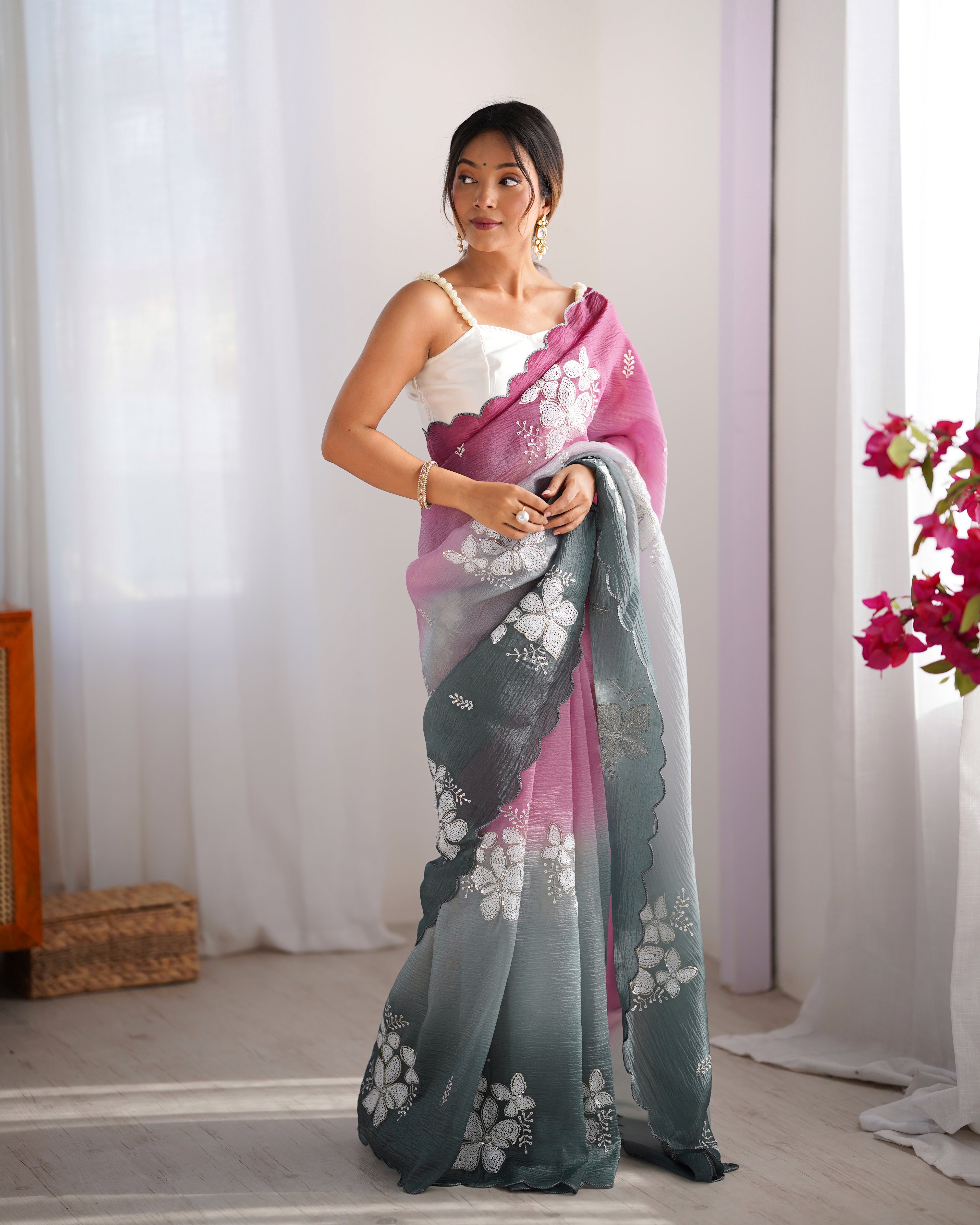 Crunchy Crush Embroidery Saree