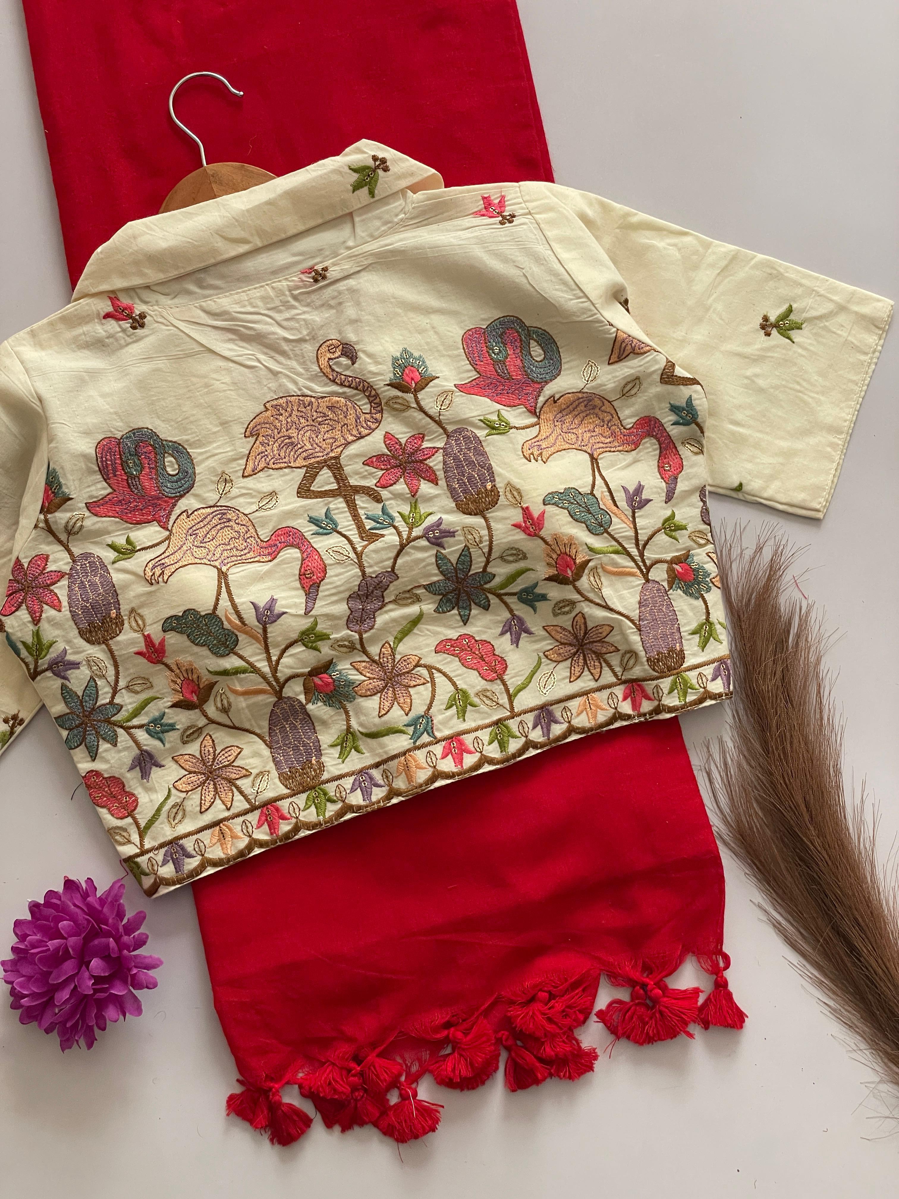 Khadi Cotton Saree With Khadi Cotton Collar Neck Blouse