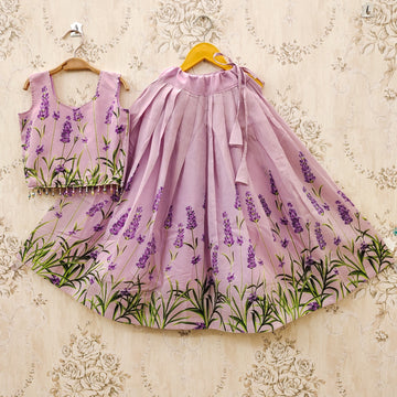 Kids Lehenga Choli with Floral Prints & Pleated Flare