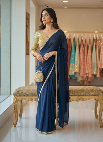 Georgette Saree With Art Silk Stitched Blouse