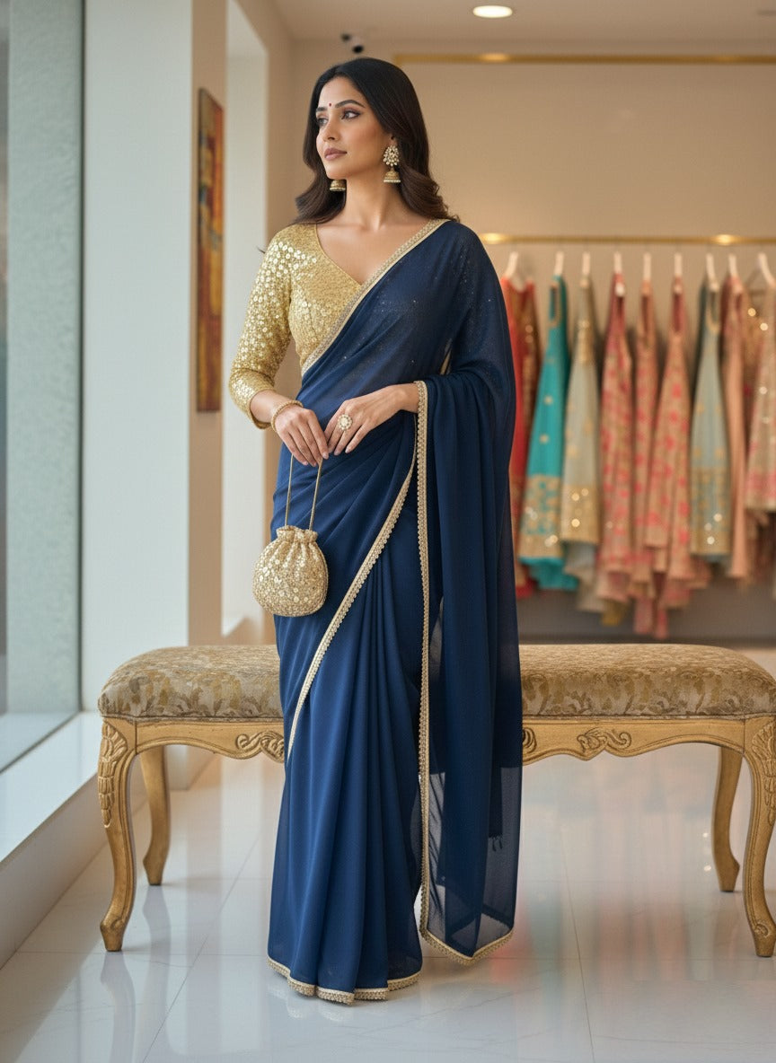 Georgette Saree With Art Silk Stitched Blouse