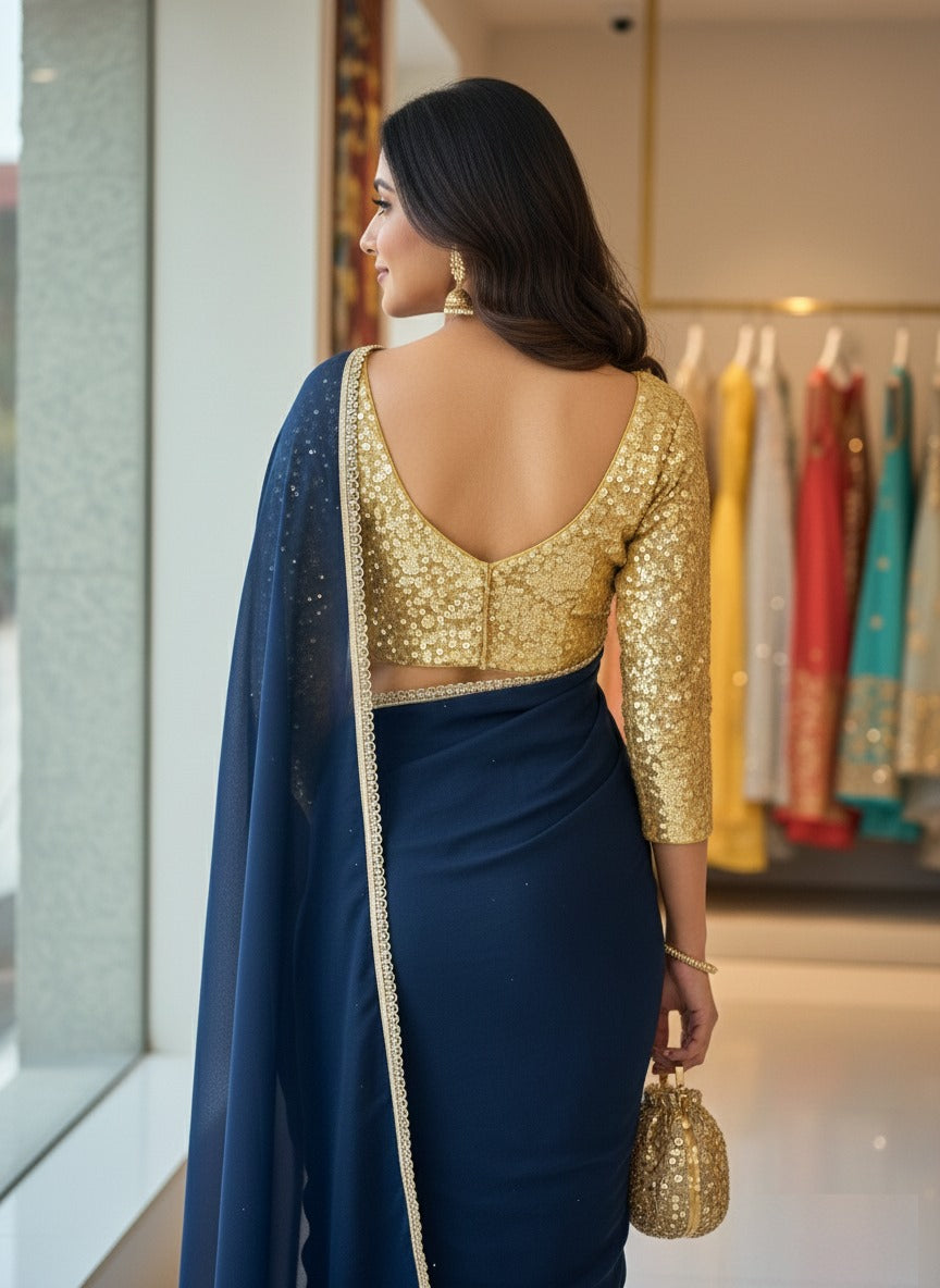 Georgette Saree With Art Silk Stitched Blouse